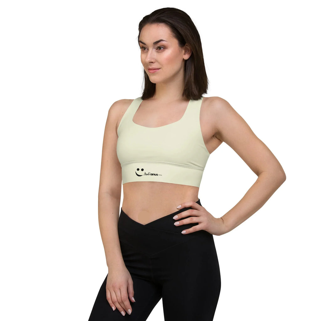 Recycled Longline Sports Bra Sports Bra AwRans Clothing all-over-print-recycled-longline-sports-bra-white-left-front-67ec17a113873