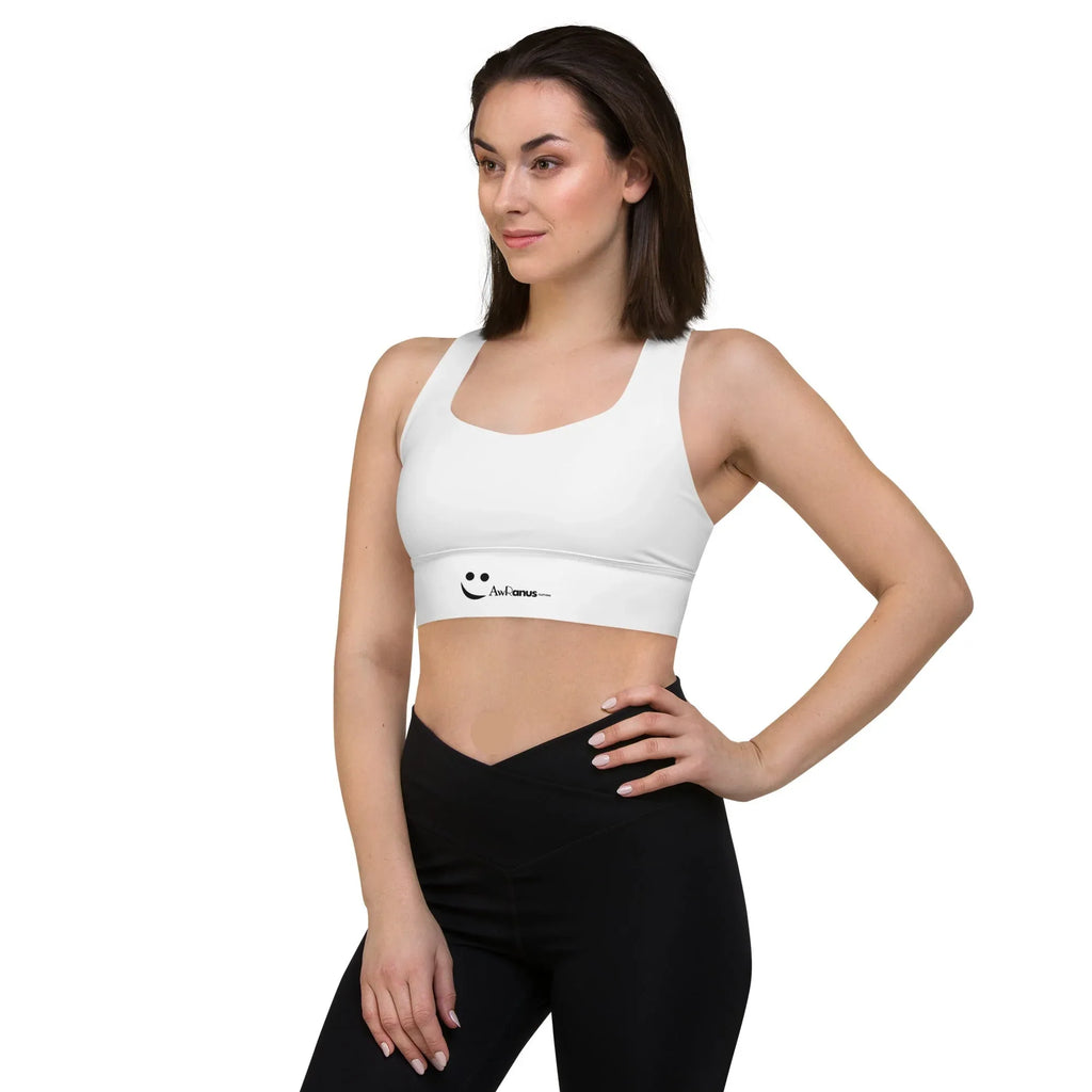 Recycled Longline Sports Bra Sports Bra AwRans Clothing all-over-print-recycled-longline-sports-bra-white-left-front-67ec19461e67e