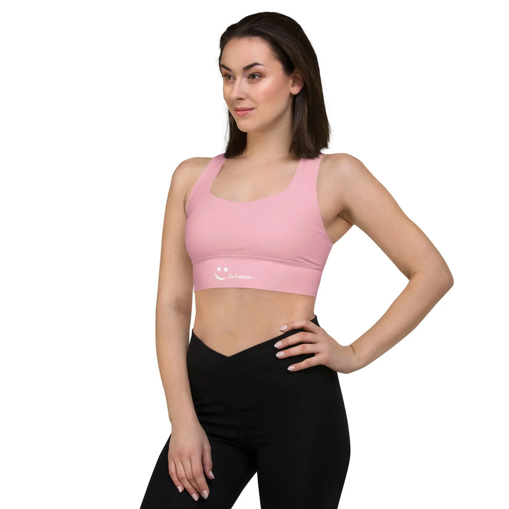 Recycled Longline Sports Bra Sports Bra AwRans Clothing all-over-print-recycled-longline-sports-bra-white-left-front-67ec1a38e9f53