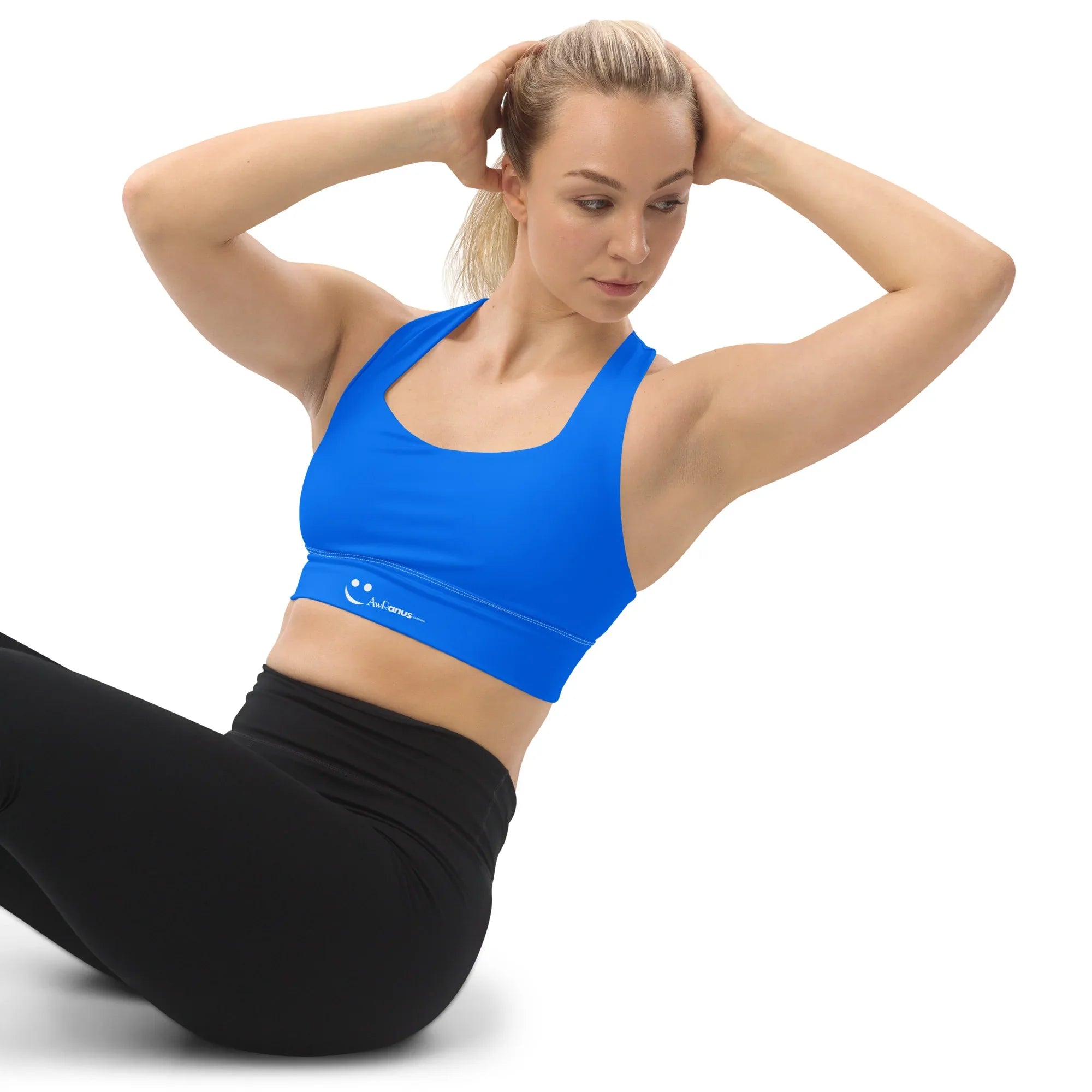 Recycled Longline Sports Bra Sports Bra AwRans Clothing all-over-print-recycled-longline-sports-bra-white-left-front-67ec1ab2af93f