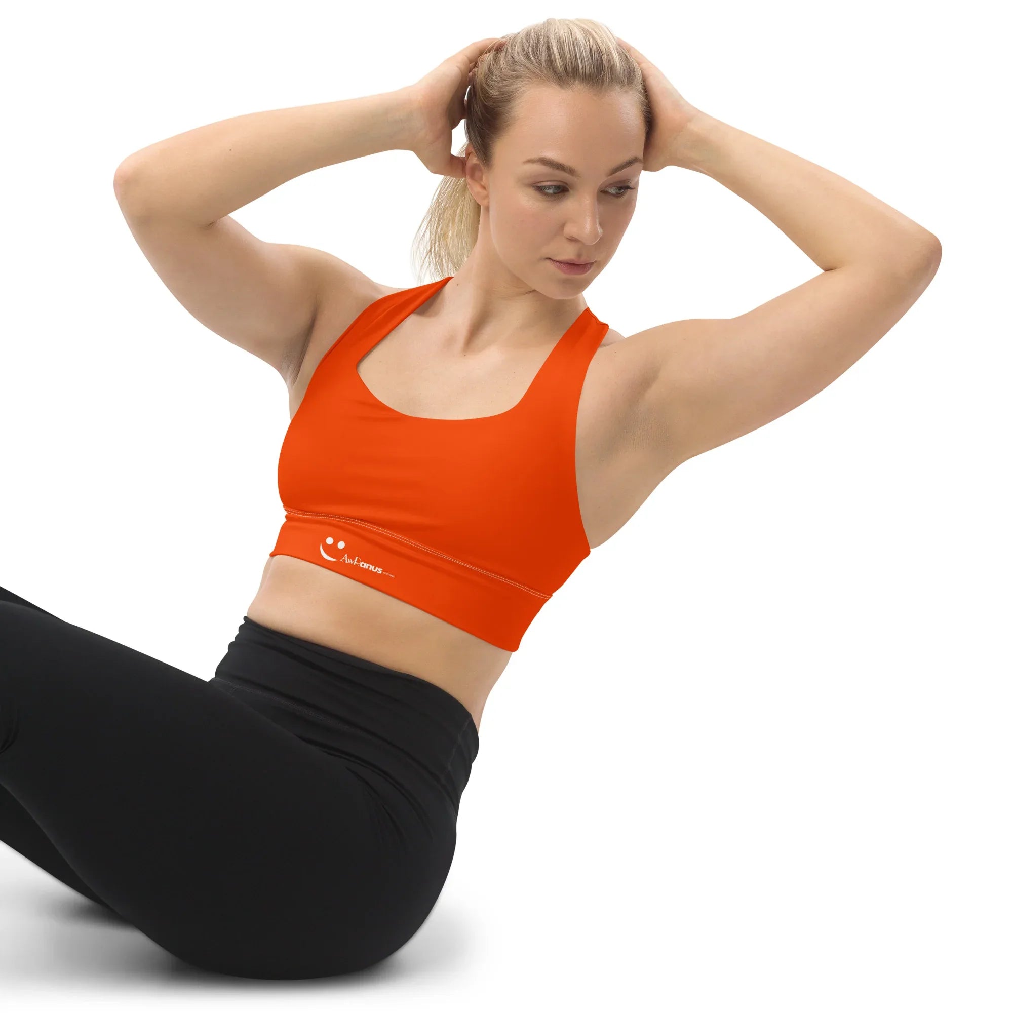 Recycled Longline Sports Bra Sports Bra AwRans Clothing all-over-print-recycled-longline-sports-bra-white-left-front-67ec1b2d41d65
