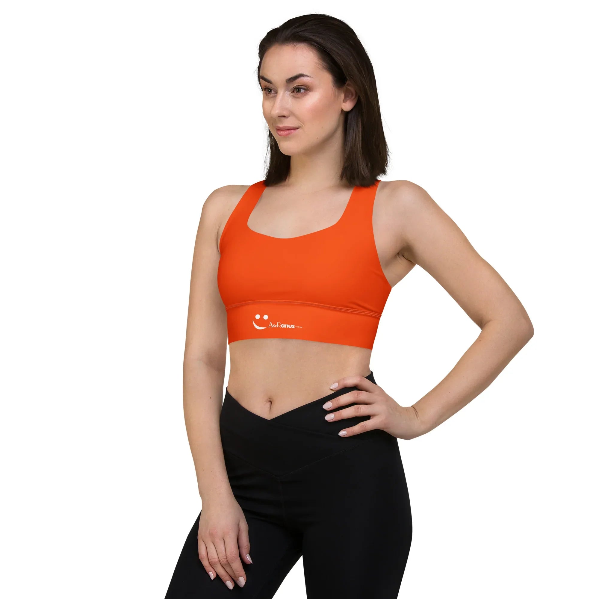 Recycled Longline Sports Bra Sports Bra AwRans Clothing all-over-print-recycled-longline-sports-bra-white-left-front-67ec1b2d42c56
