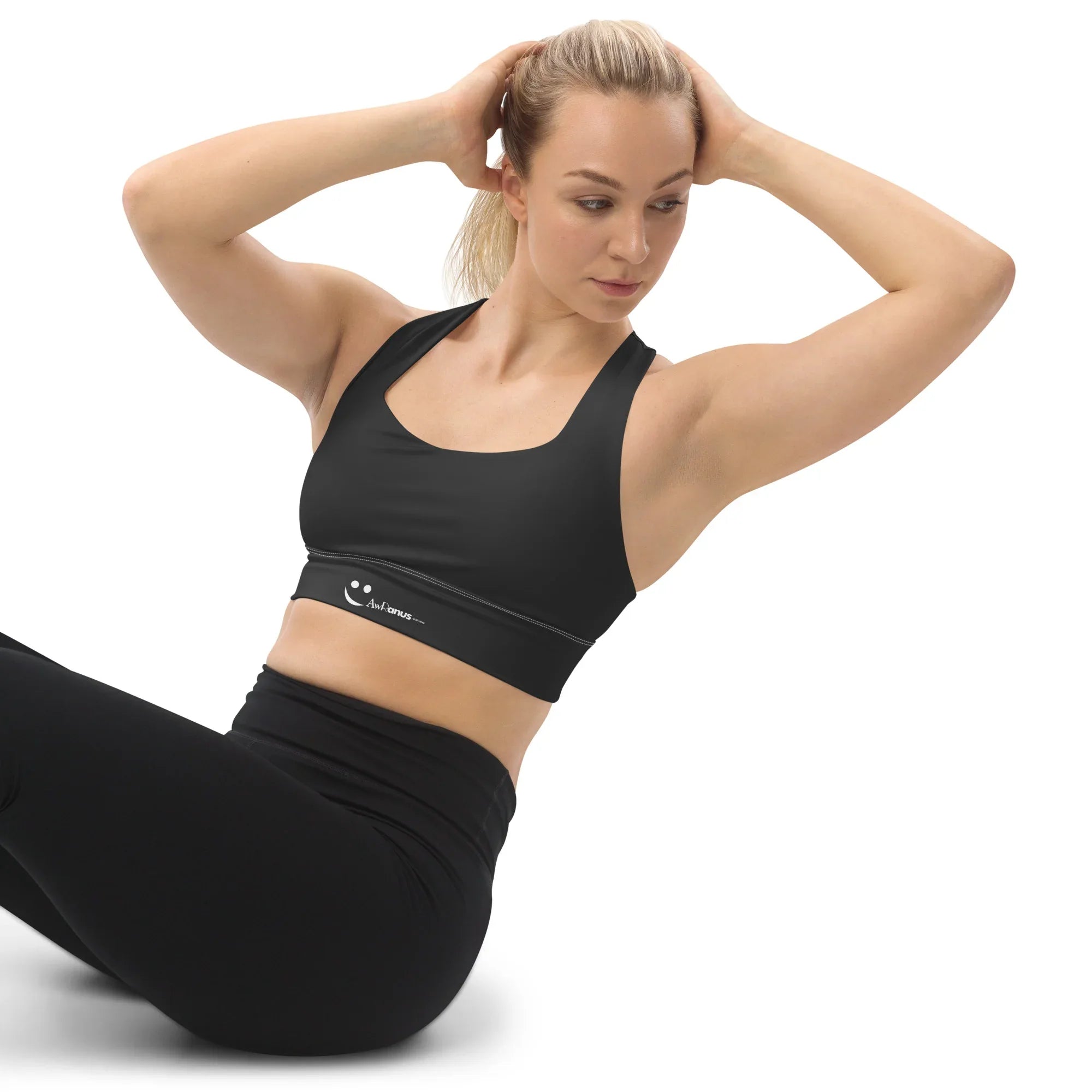 Recycled Longline Sports Bra Black-Onyx Sports Bra AwRans Clothing all-over-print-recycled-longline-sports-bra-white-left-front-67ec1c9c6fca0