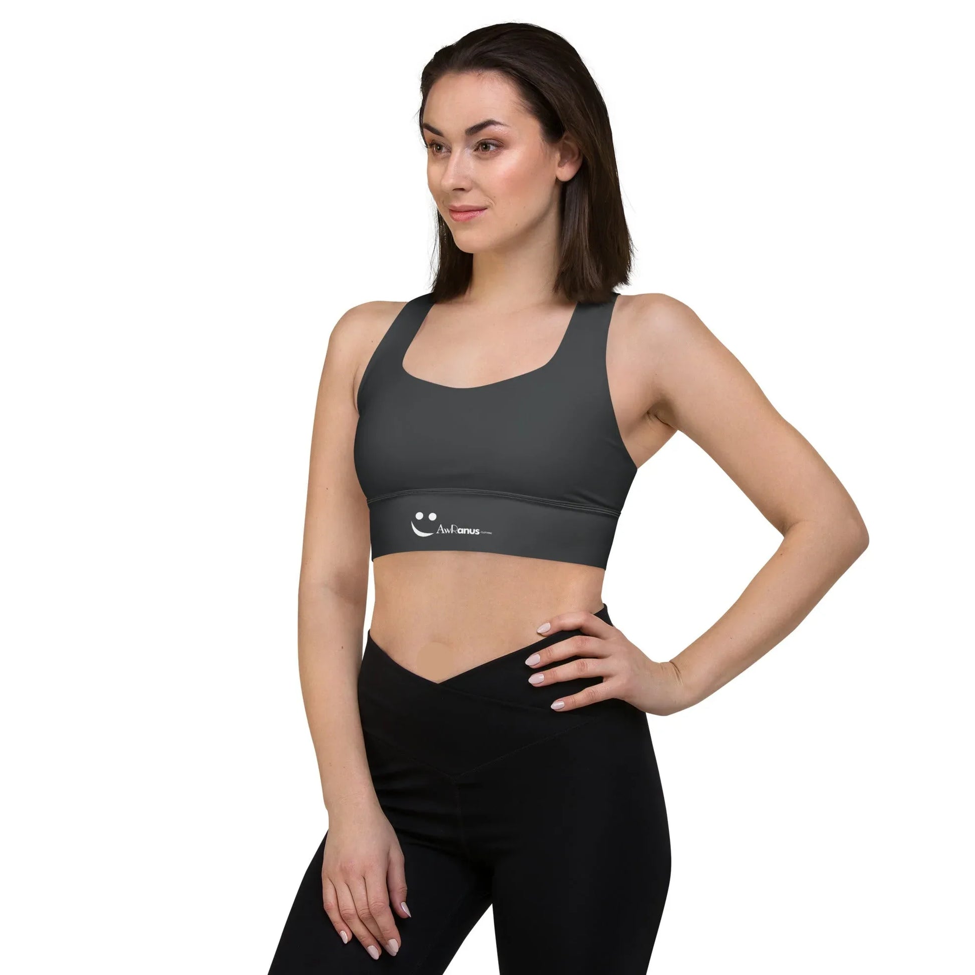 Recycled Longline Sports Bra Charcoal-Gray - AwRans Clothing