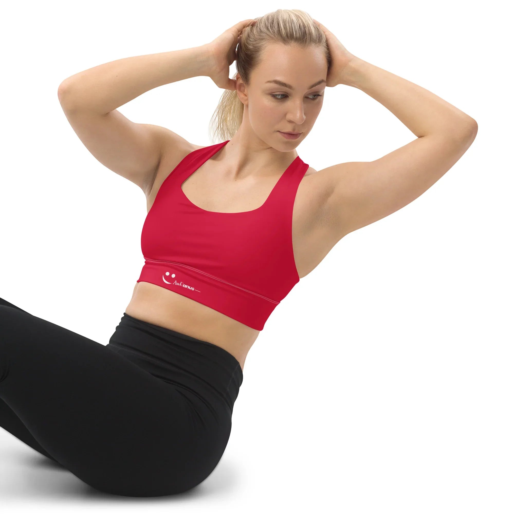 Recycled Longline Sports Bra Sports Bra AwRans Clothing all-over-print-recycled-longline-sports-bra-white-left-front-67ec1d923b1a2