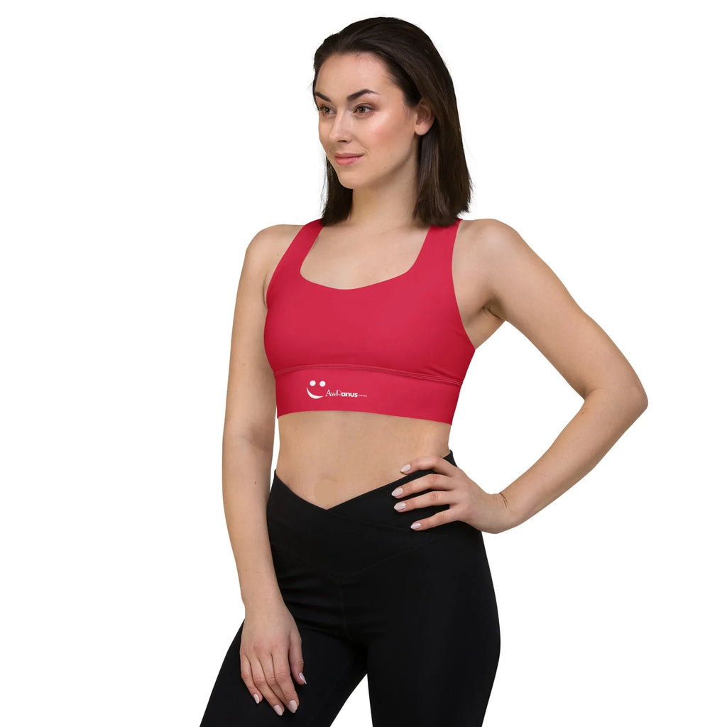 Recycled Longline Sports Bra Sports Bra AwRans Clothing all-over-print-recycled-longline-sports-bra-white-left-front-67ec1d923bb6b