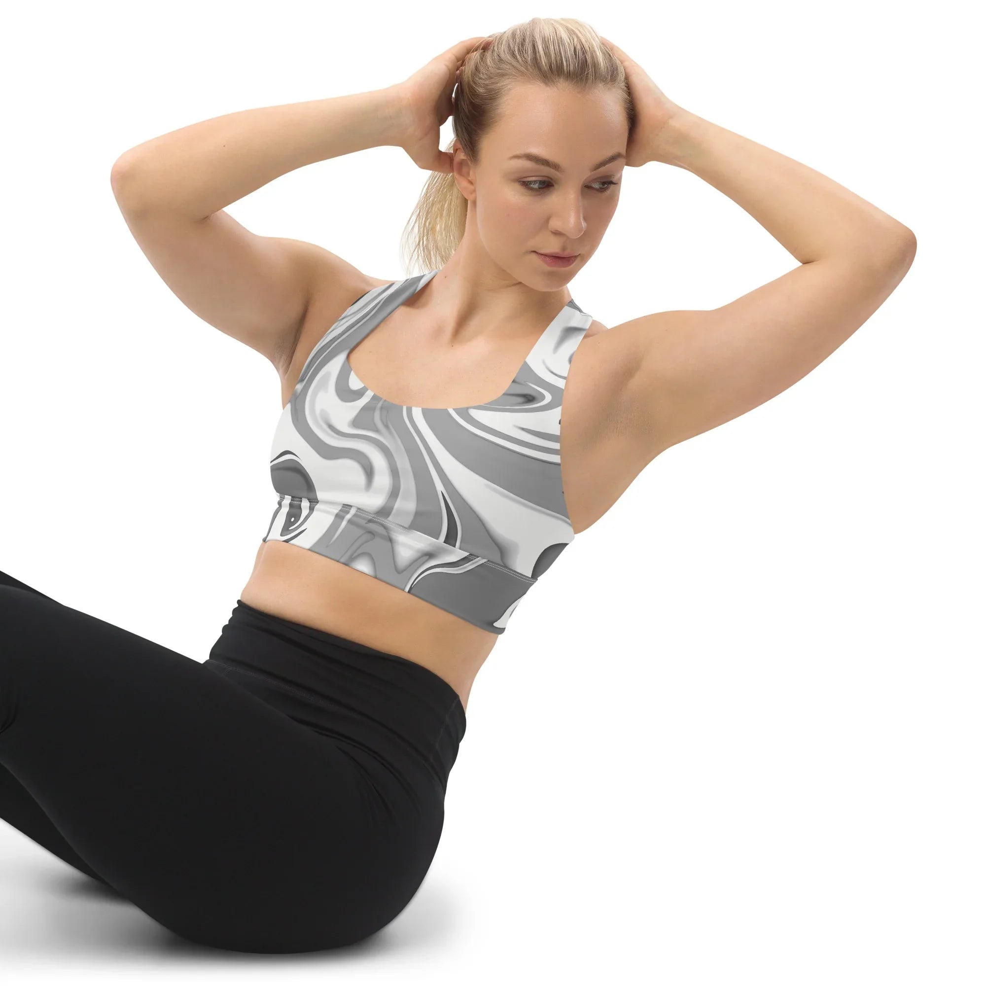 Recycled Longline Sports Bra Sports Bra AwRans Clothing all-over-print-recycled-longline-sports-bra-white-left-front-67ec4bf861468
