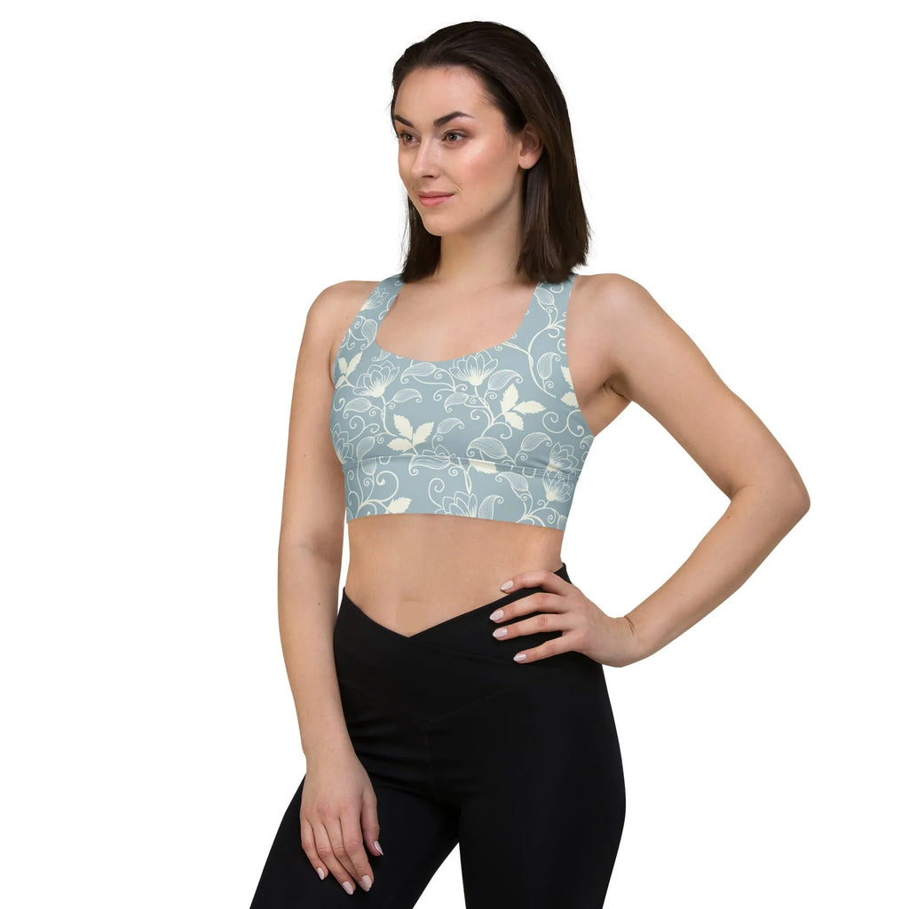 Recycled Longline Sports Bra Sports Bra AwRans Clothing all-over-print-recycled-longline-sports-bra-white-left-front-67ec4d6e412c9