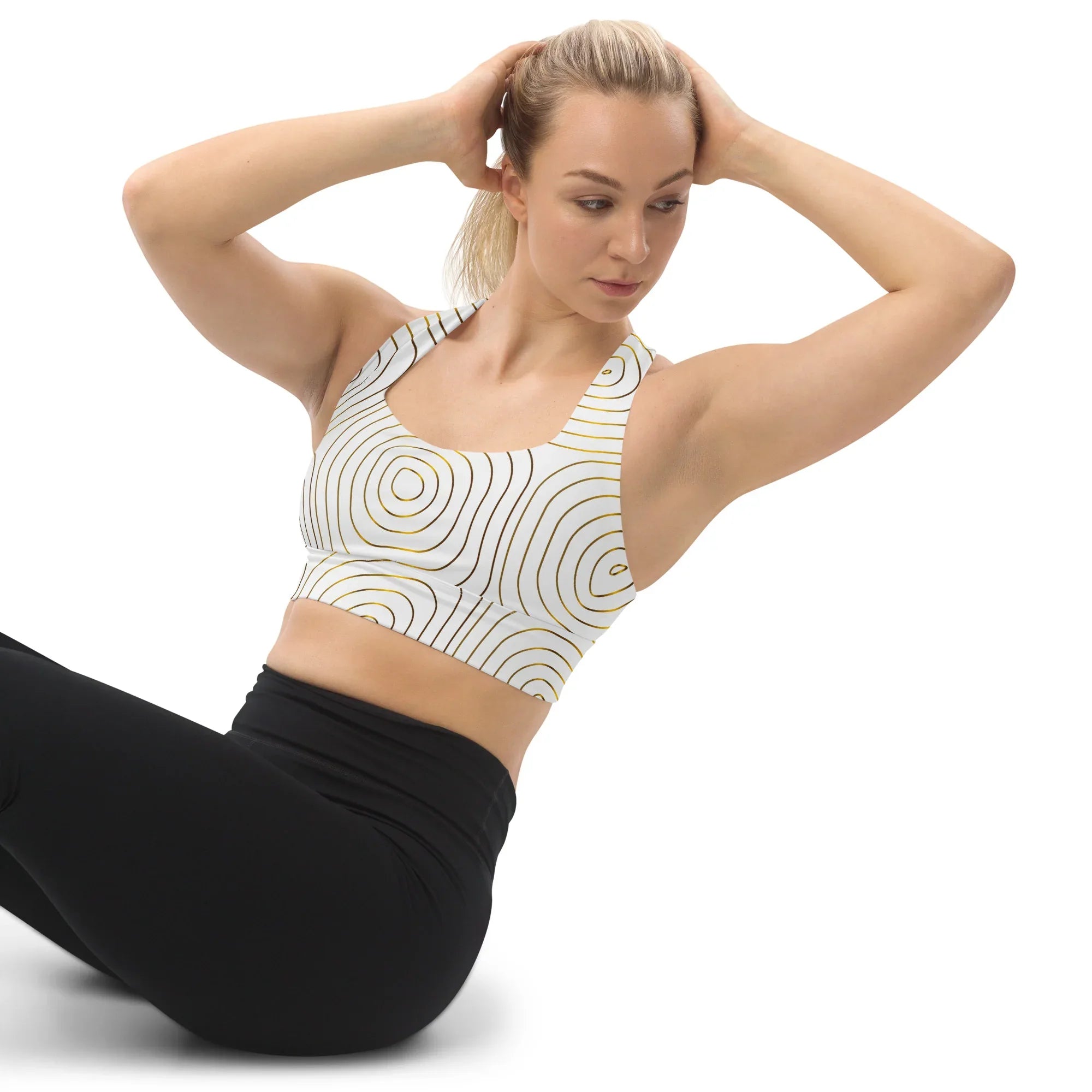 Recycled Longline Sports Bra Sports Bra AwRans Clothing all-over-print-recycled-longline-sports-bra-white-left-front-67ec4df1b3105