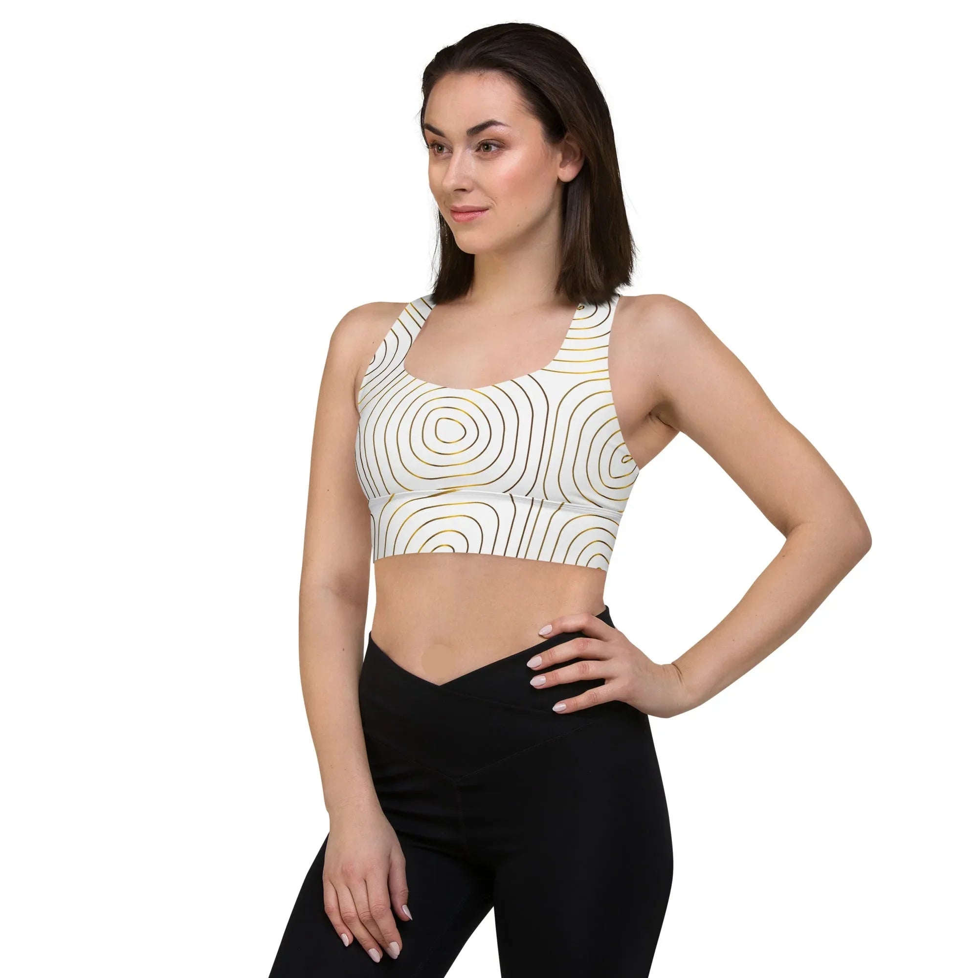 Recycled Longline Sports Bra Sports Bra AwRans Clothing all-over-print-recycled-longline-sports-bra-white-left-front-67ec4df1b389c