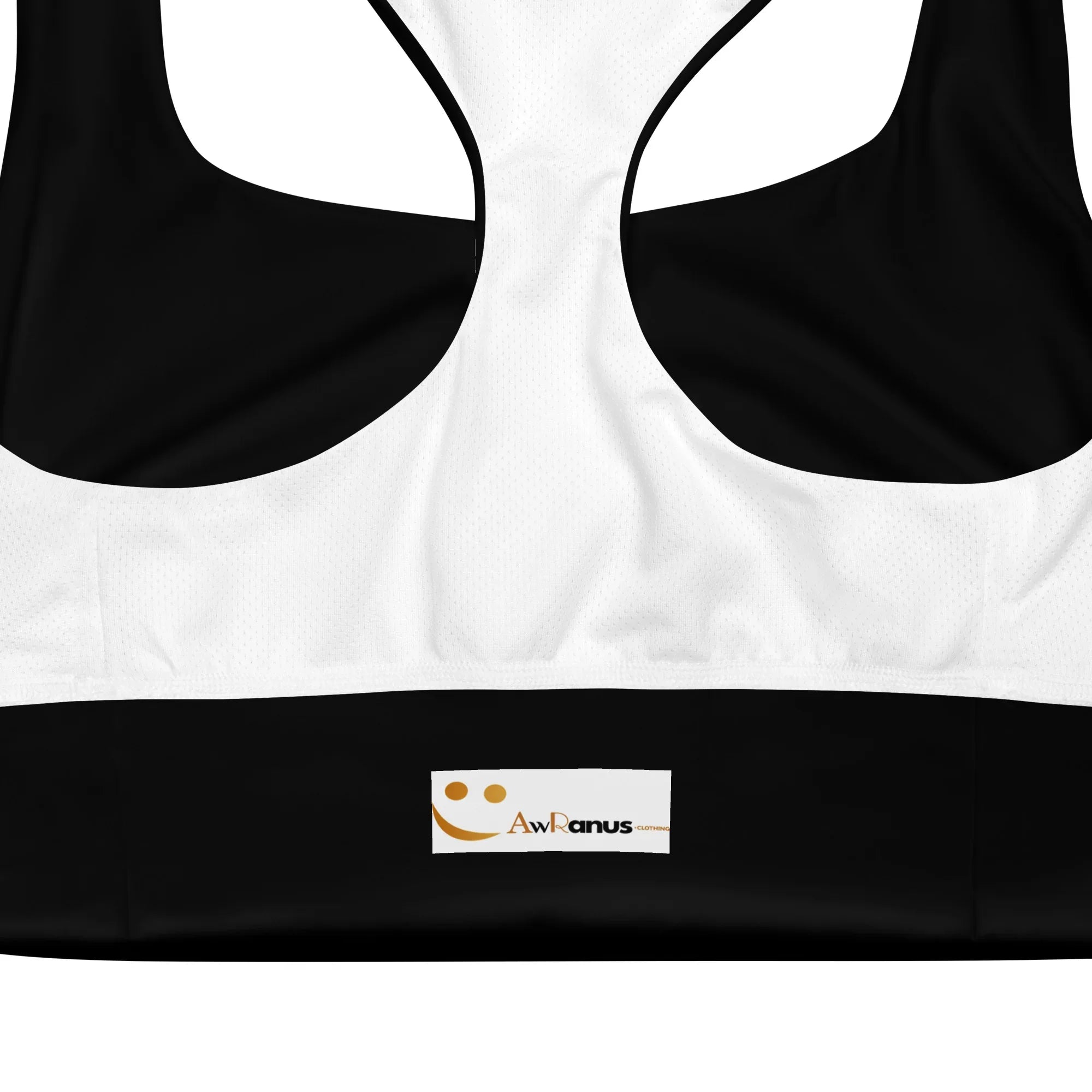 Recycled Longline Sports Bra Black Sports Bra AwRans Clothing all-over-print-recycled-longline-sports-bra-white-product-details-67ee308c551de
