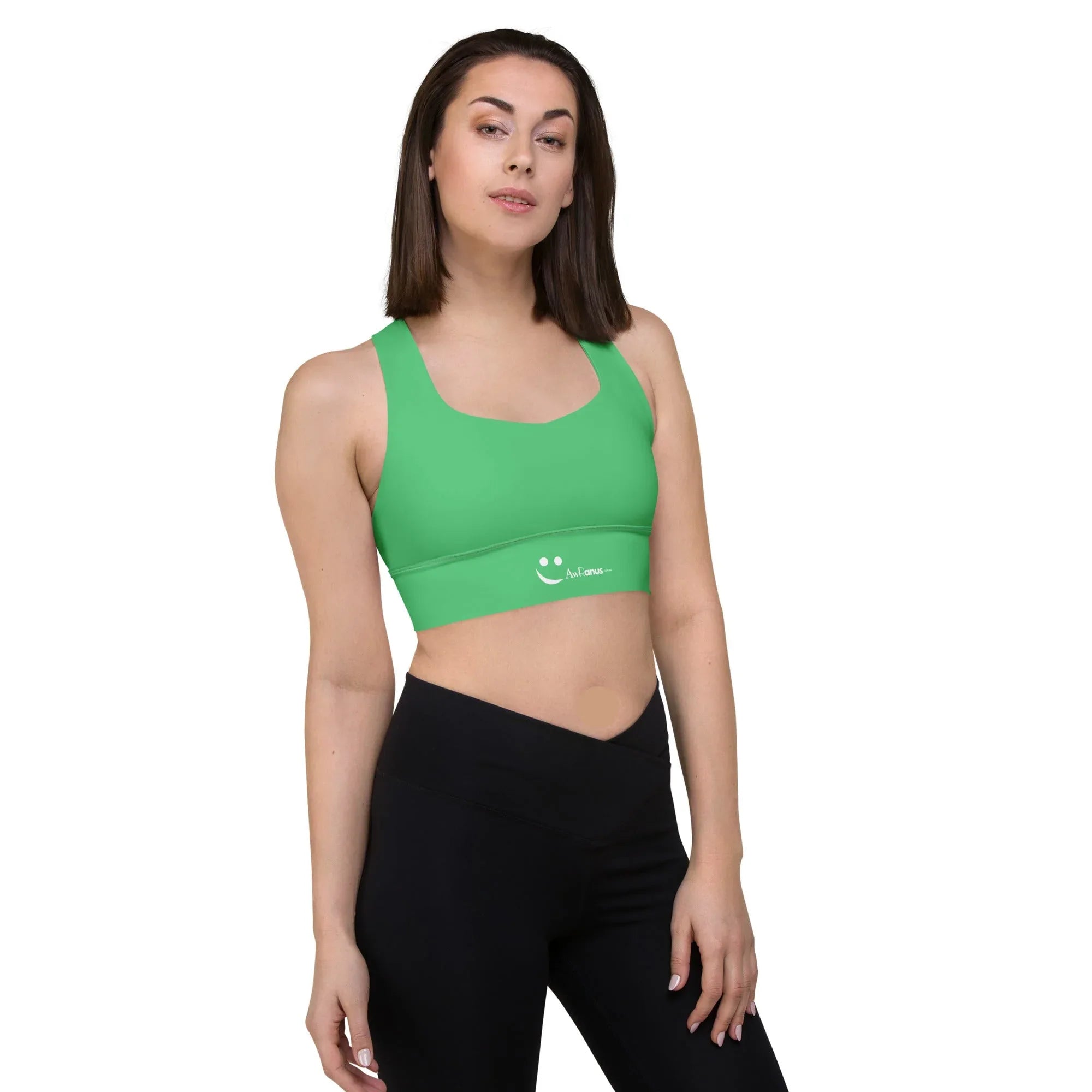Recycled Longline Sports Bra Sports Bra AwRans Clothing all-over-print-recycled-longline-sports-bra-white-right-front-67ec172719a38