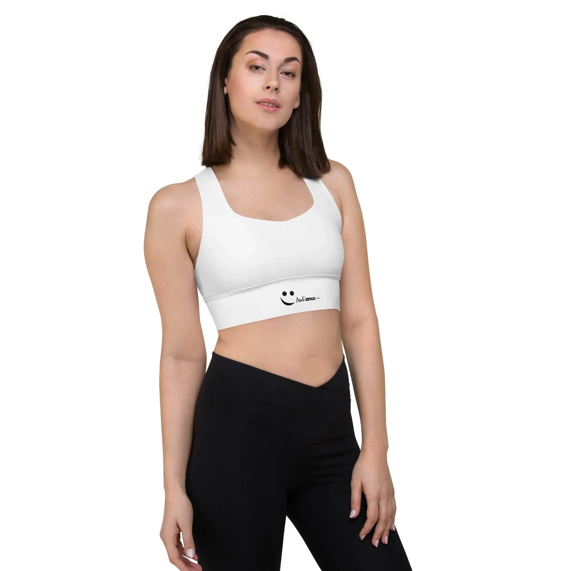 Recycled Longline Sports Bra Sports Bra AwRans Clothing all-over-print-recycled-longline-sports-bra-white-right-front-67ec19461e5e8