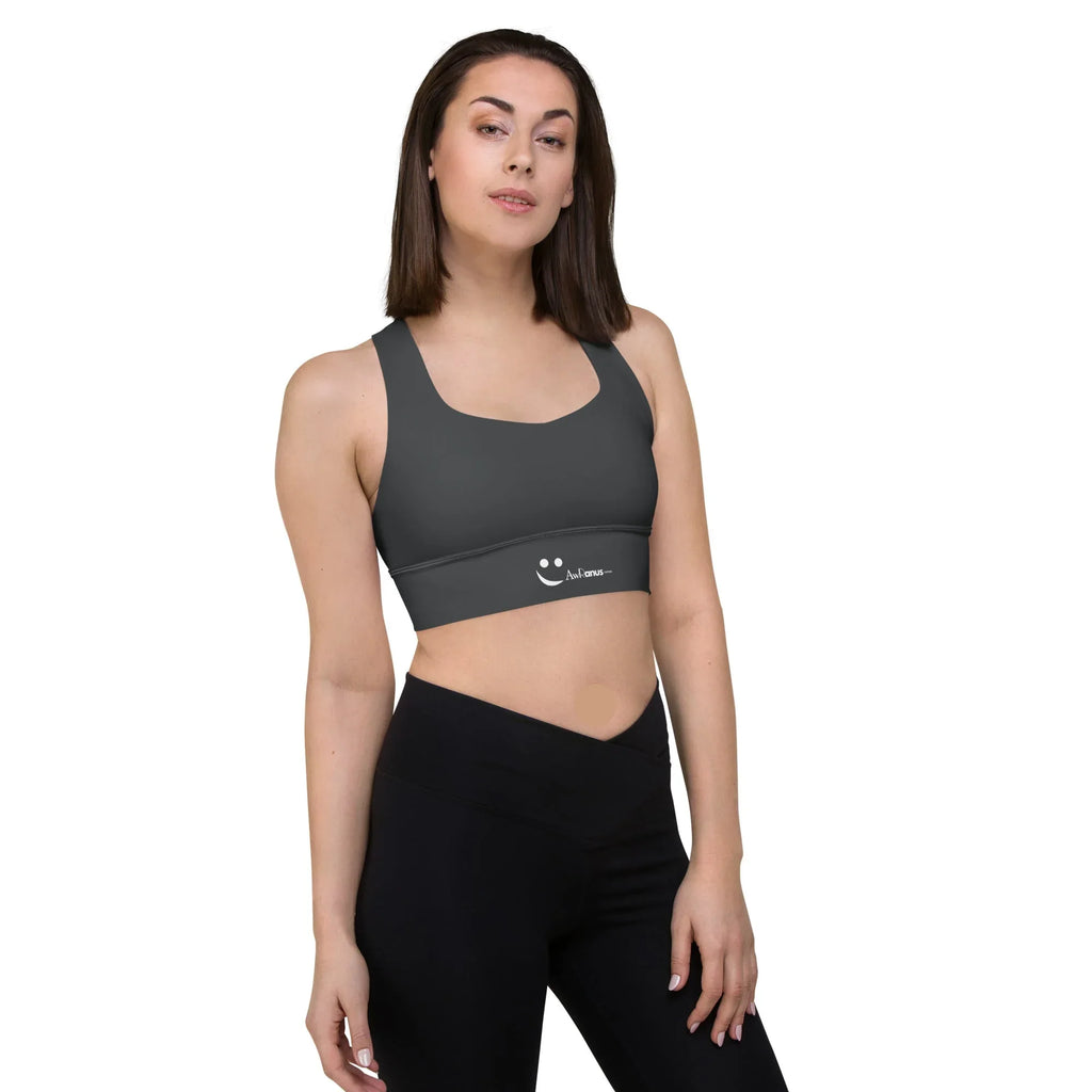 Recycled Longline Sports Bra Charcoal-Gray Sports Bra AwRans Clothing all-over-print-recycled-longline-sports-bra-white-right-front-67ec1d1790b8c