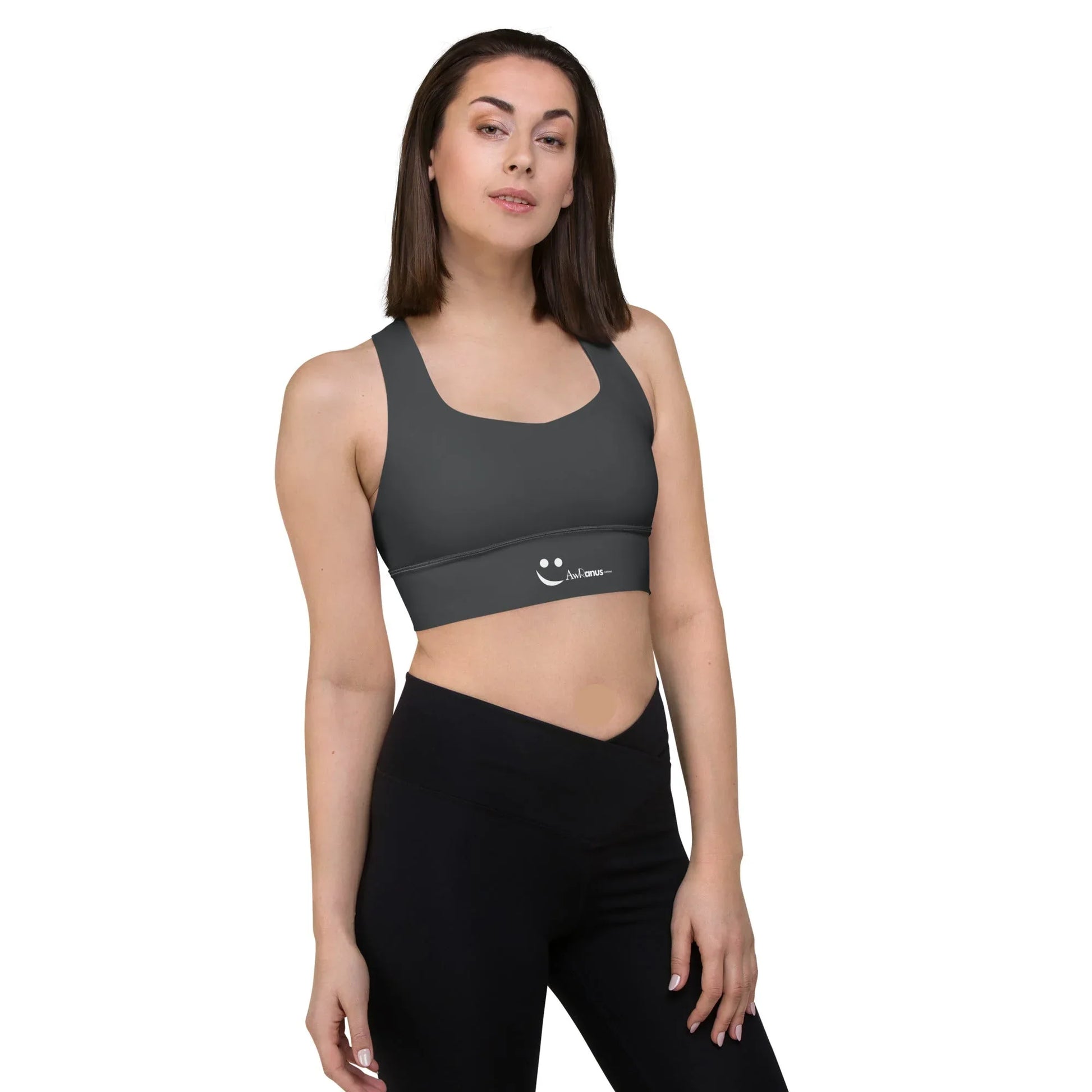 Recycled Longline Sports Bra Charcoal-Gray - AwRans Clothing