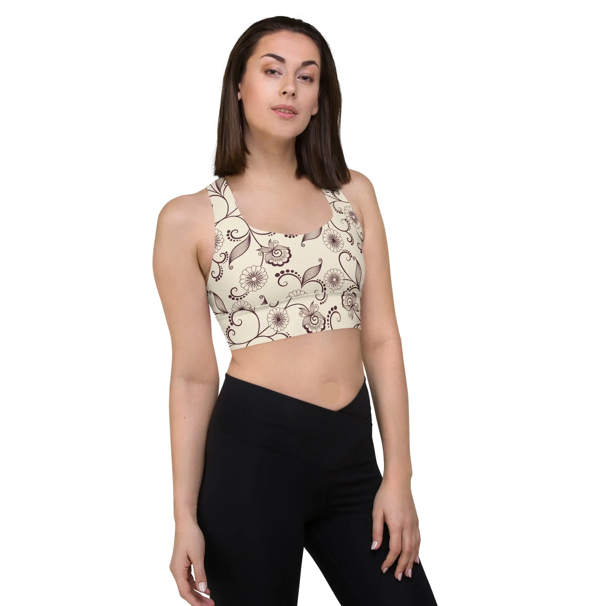 Recycled Longline Sports Bra Sports Bra AwRans Clothing all-over-print-recycled-longline-sports-bra-white-right-front-67ec4c7a004fa