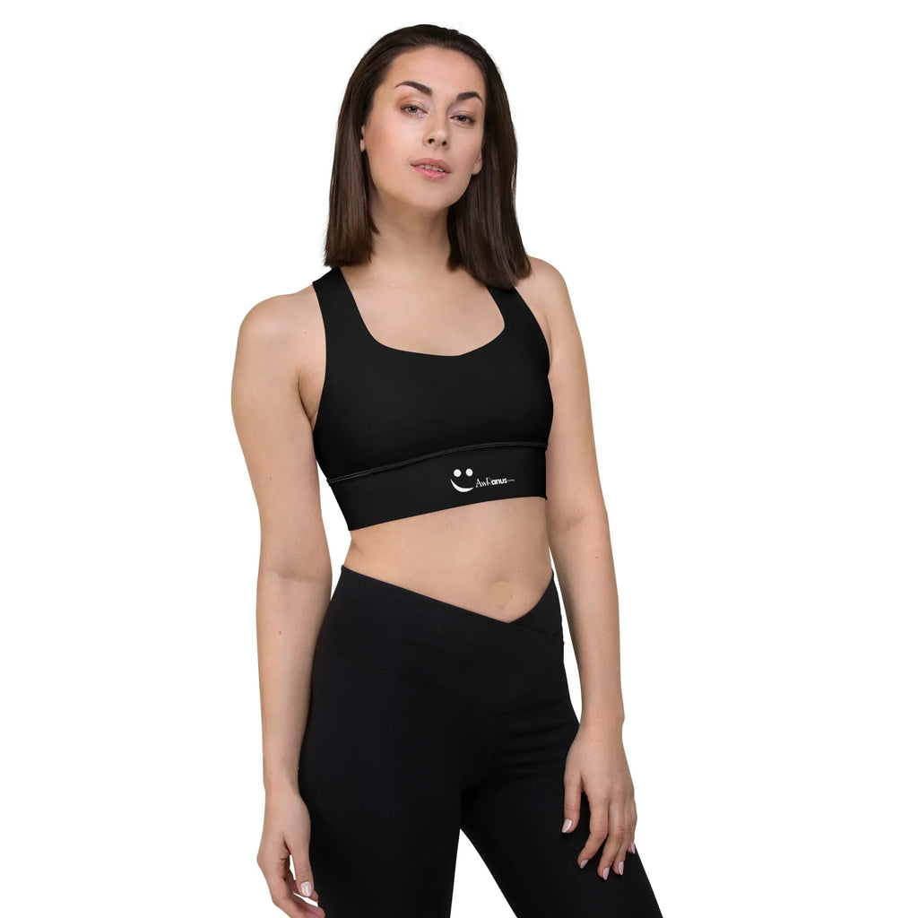 Recycled Longline Sports Bra Black Sports Bra AwRans Clothing all-over-print-recycled-longline-sports-bra-white-right-front-67ee308c55898