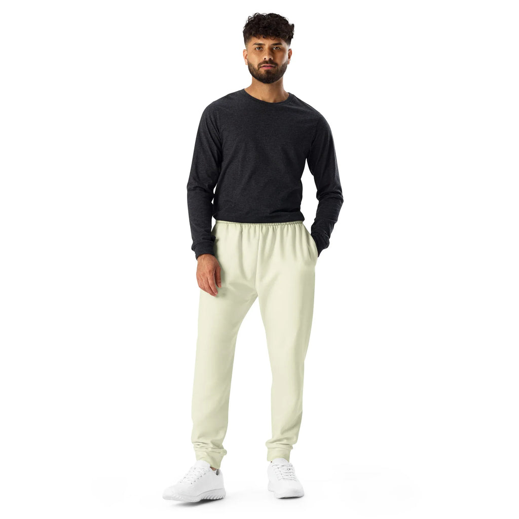 Men's Joggers Beige joggers AwRans Clothing all-over-print-recycled-mens-joggers-white-front-6790baebac8e3