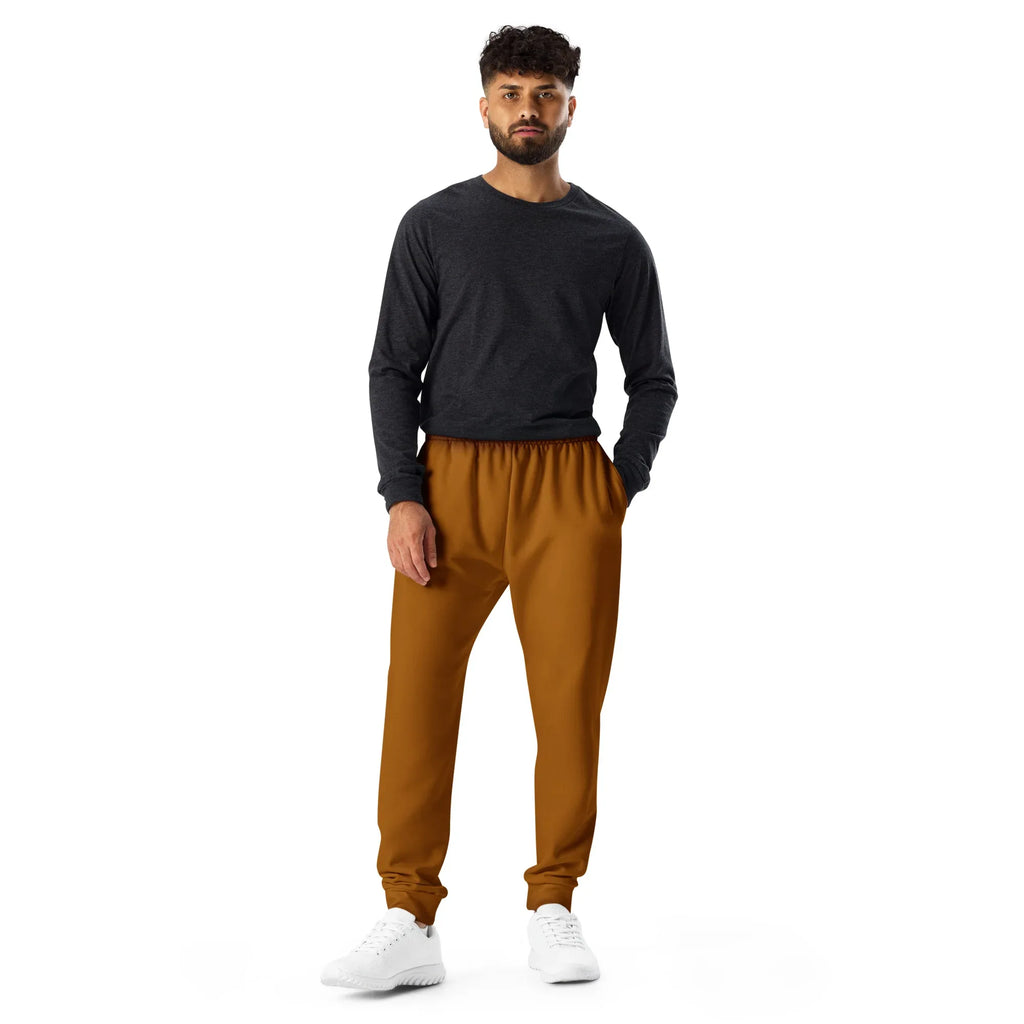 Men's Joggers Brown-Orange joggers AwRans Clothing all-over-print-recycled-mens-joggers-white-front-6790c35c56e62