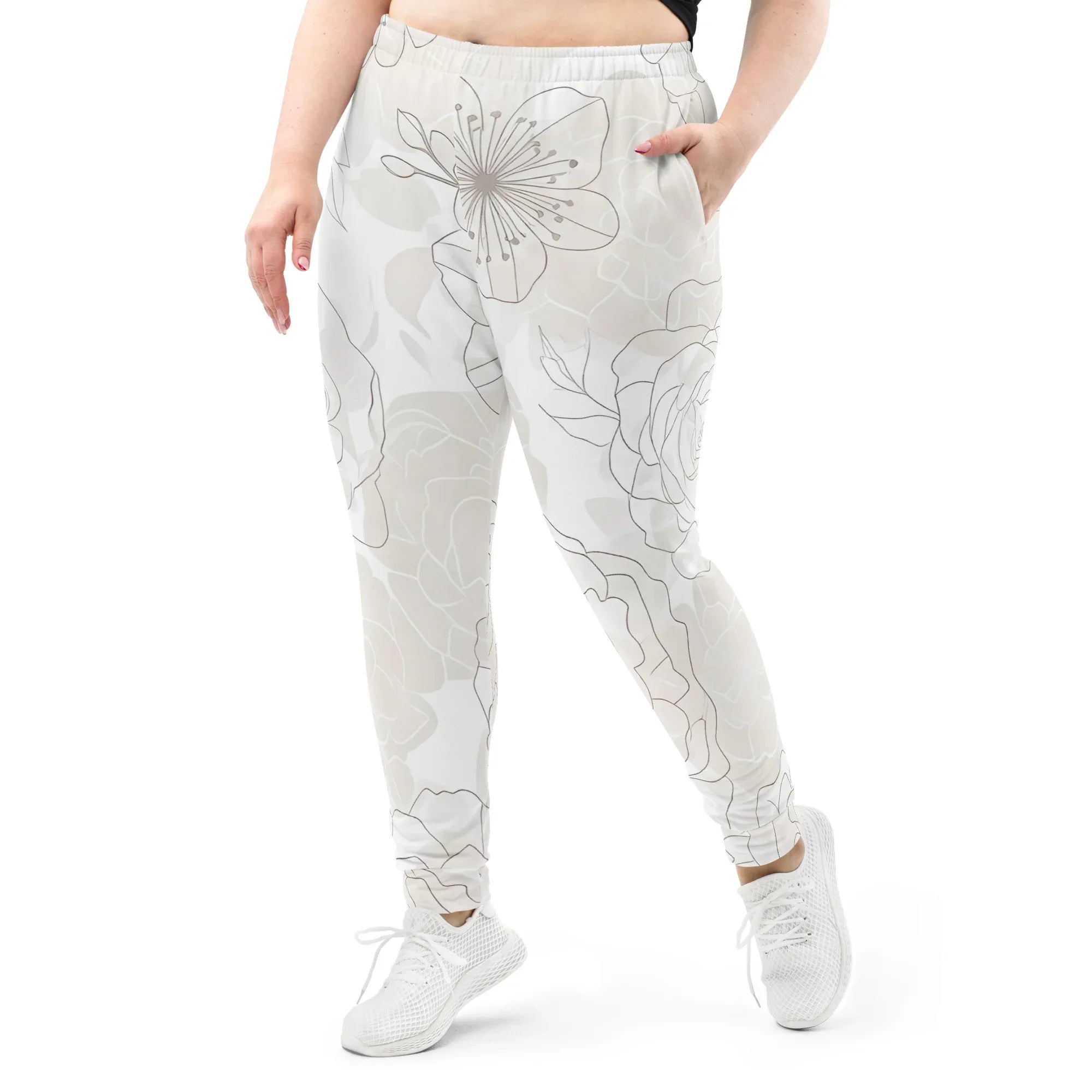 Women's Joggers joggers AwRans Clothing all-over-print-recycled-womens-joggers-white-front-688d74238c1cd