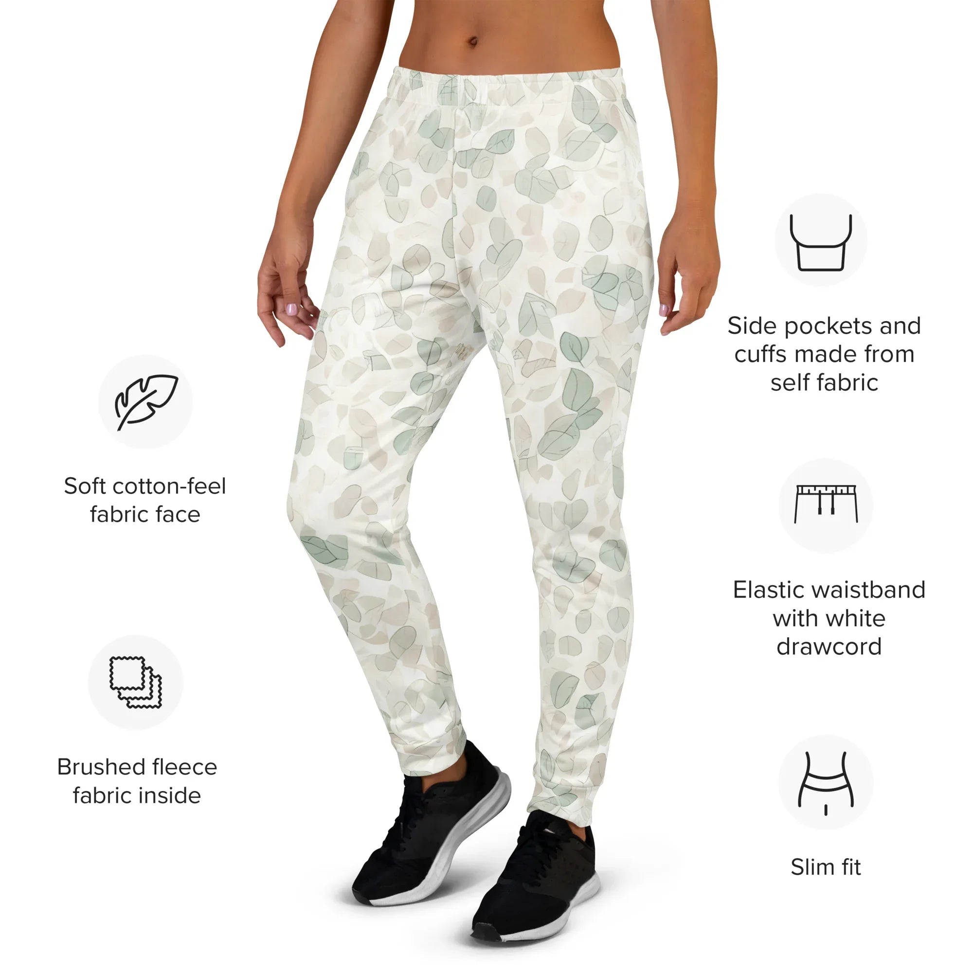 Women's Joggers joggers AwRans Clothing all-over-print-recycled-womens-joggers-white-left-688d73f0d2526