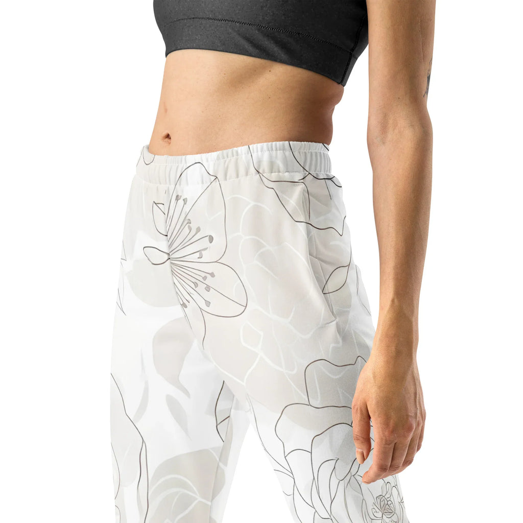 Women's Joggers joggers AwRans Clothing all-over-print-recycled-womens-joggers-white-left-688d74238c002