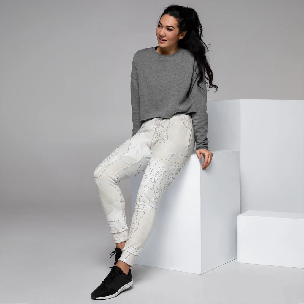 Women's Joggers joggers AwRans Clothing all-over-print-recycled-womens-joggers-white-left-688d74238c261