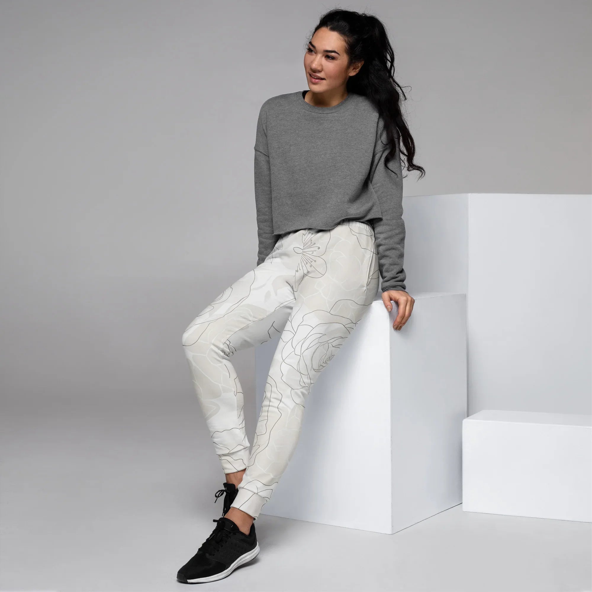 Women's Joggers joggers AwRans Clothing all-over-print-recycled-womens-joggers-white-left-688d74238c261