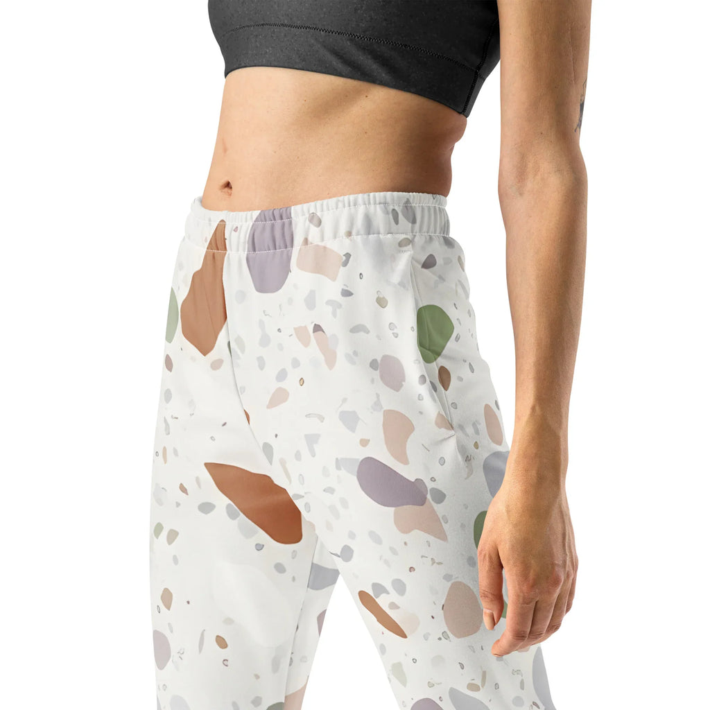 Women's Joggers joggers AwRans Clothing all-over-print-recycled-womens-joggers-white-left-688d7456aa0df