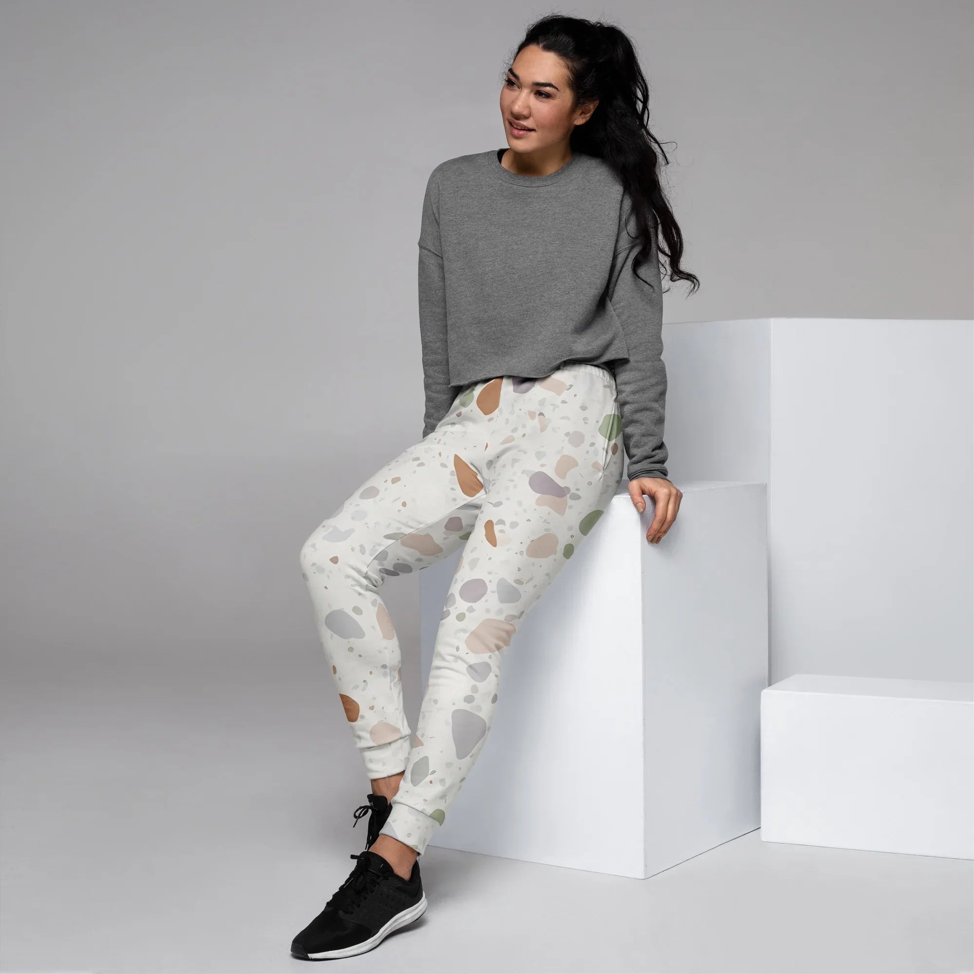 Women's Joggers joggers AwRans Clothing all-over-print-recycled-womens-joggers-white-left-688d7456aa34f