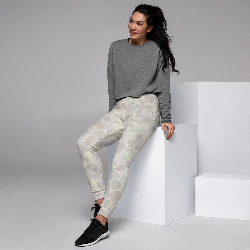 Women's Joggers joggers AwRans Clothing all-over-print-recycled-womens-joggers-white-left-688d752763943