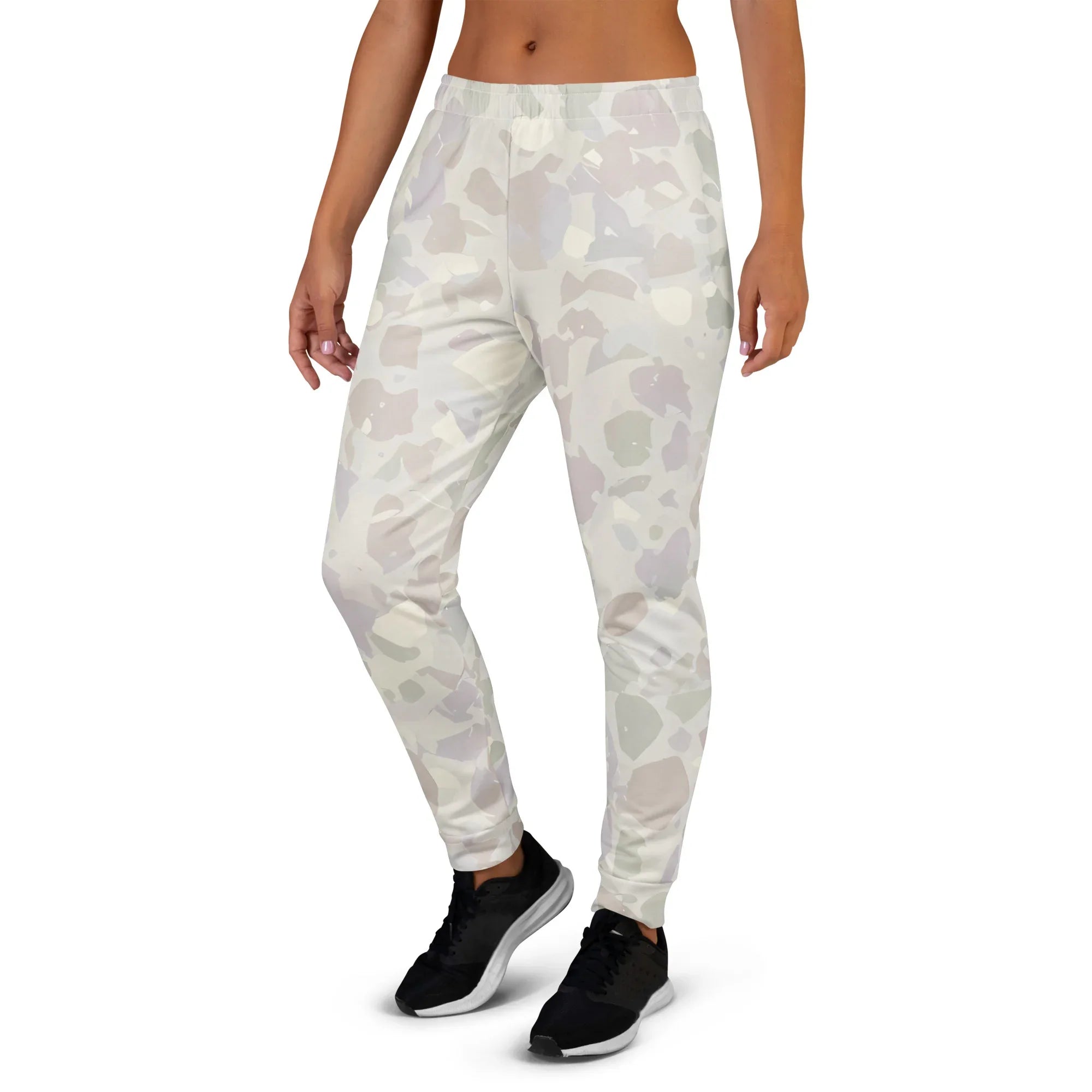 Women's Joggers joggers AwRans Clothing all-over-print-recycled-womens-joggers-white-left-688d752764060