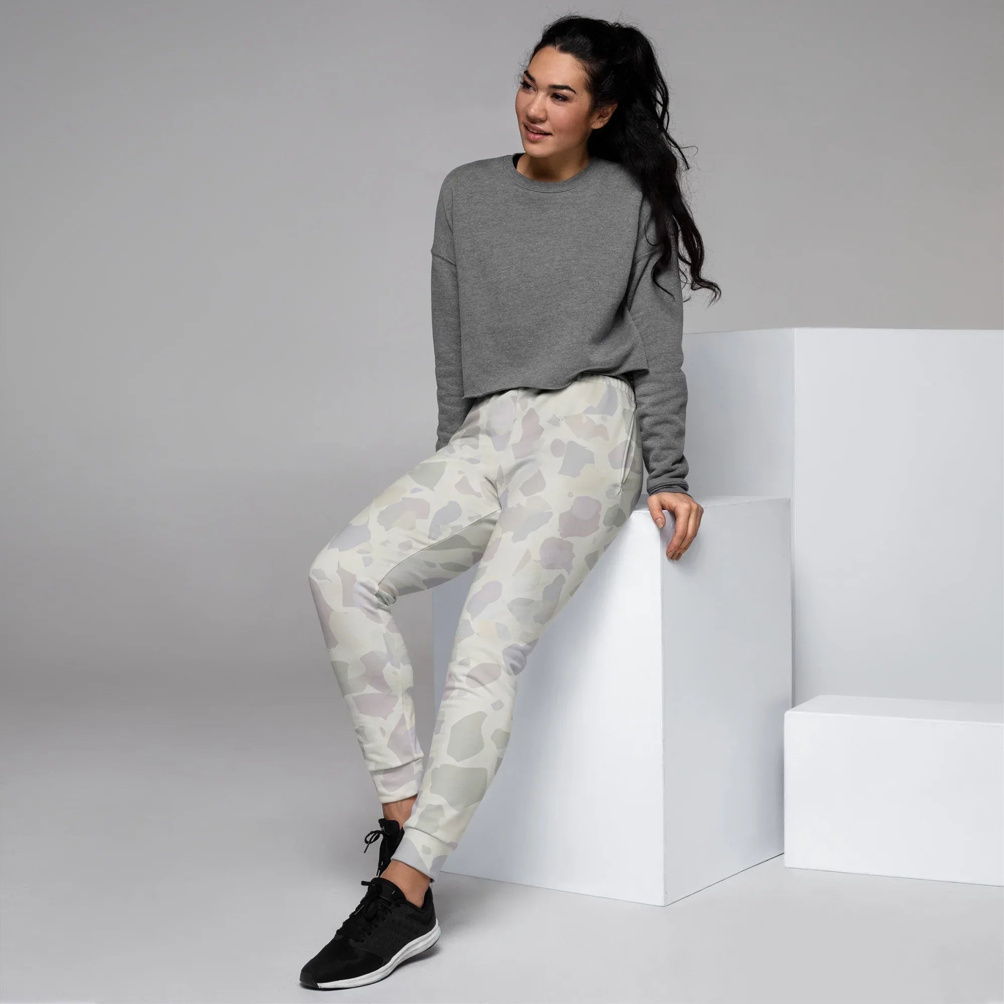 Women's Joggers joggers AwRans Clothing all-over-print-recycled-womens-joggers-white-left-688d755a0eeca