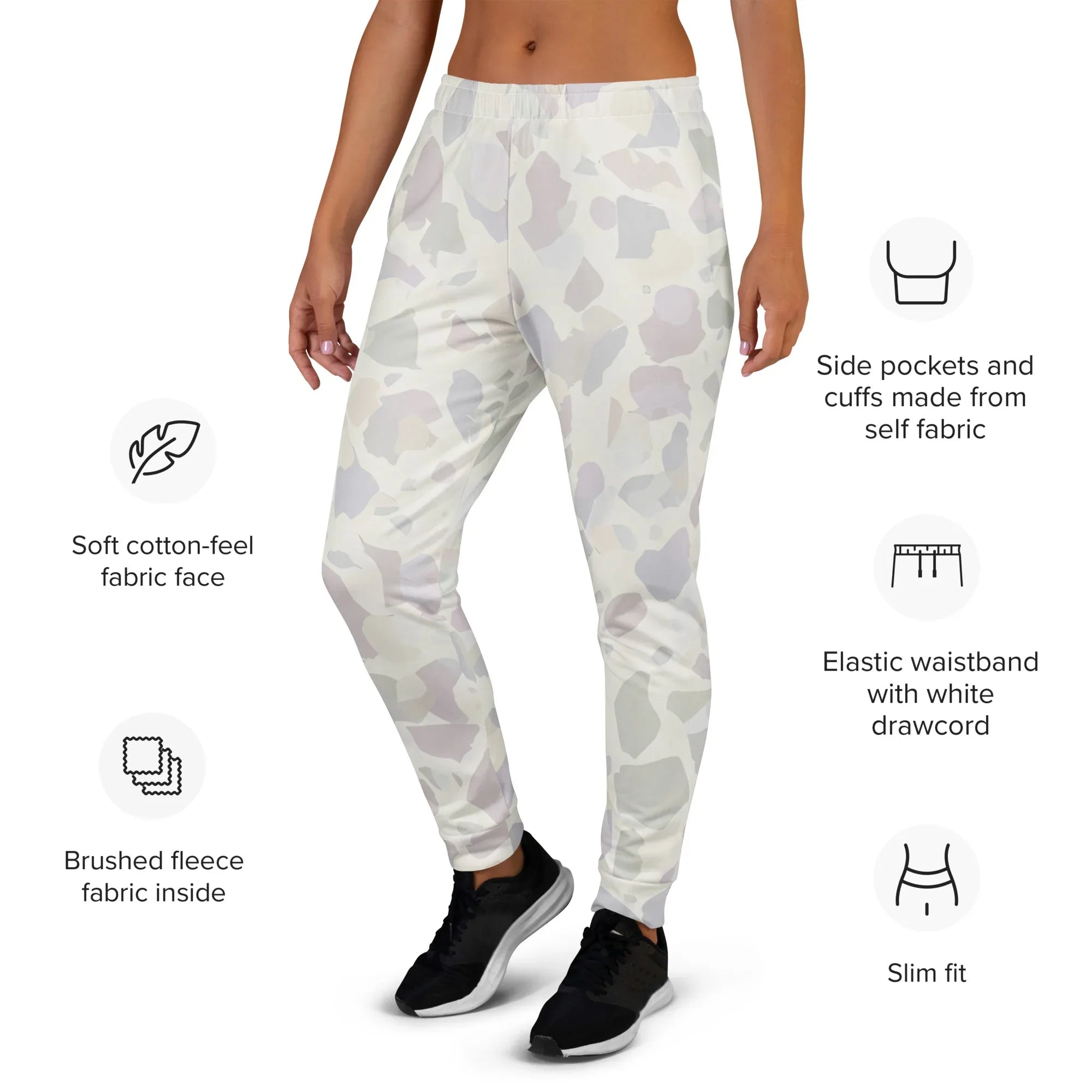Women's Joggers joggers AwRans Clothing all-over-print-recycled-womens-joggers-white-left-688d755a0f0dd
