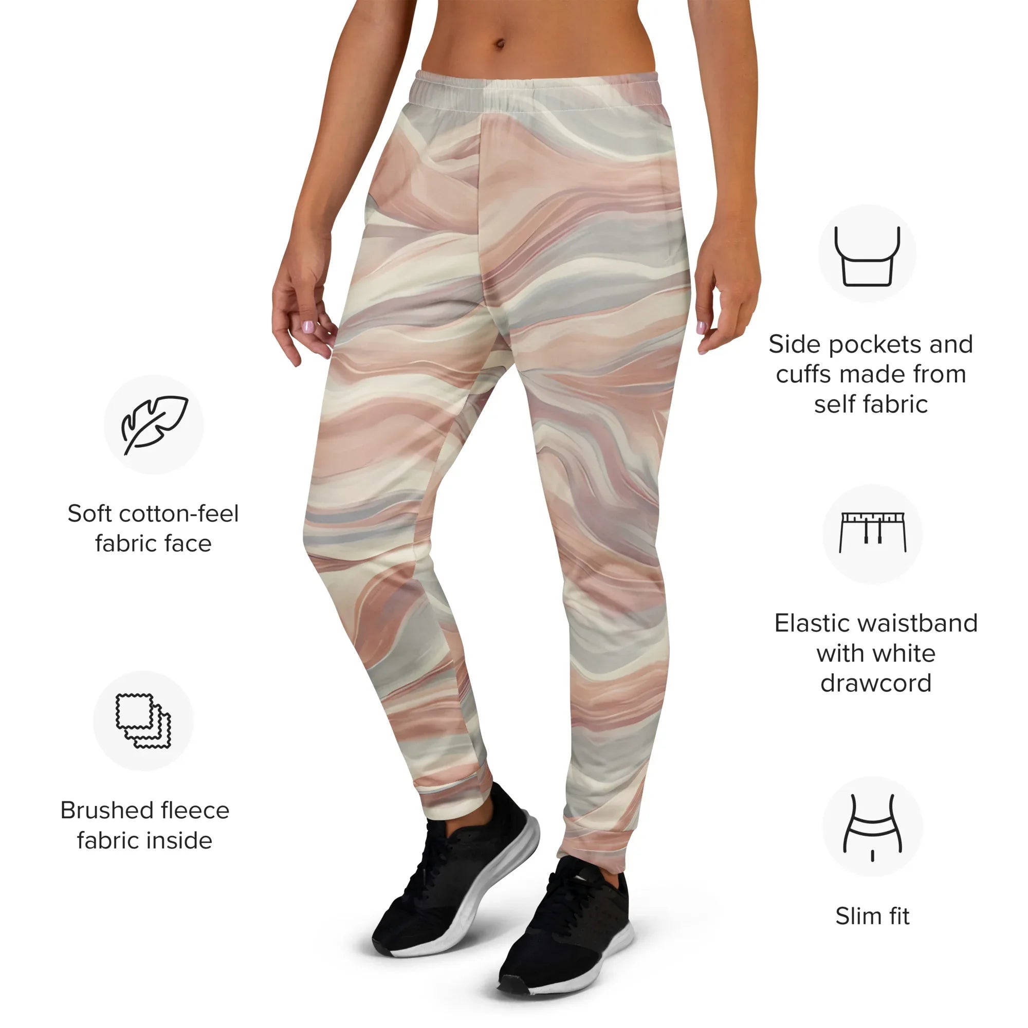 Women's Joggers joggers AwRans Clothing all-over-print-recycled-womens-joggers-white-left-688d7590e9982