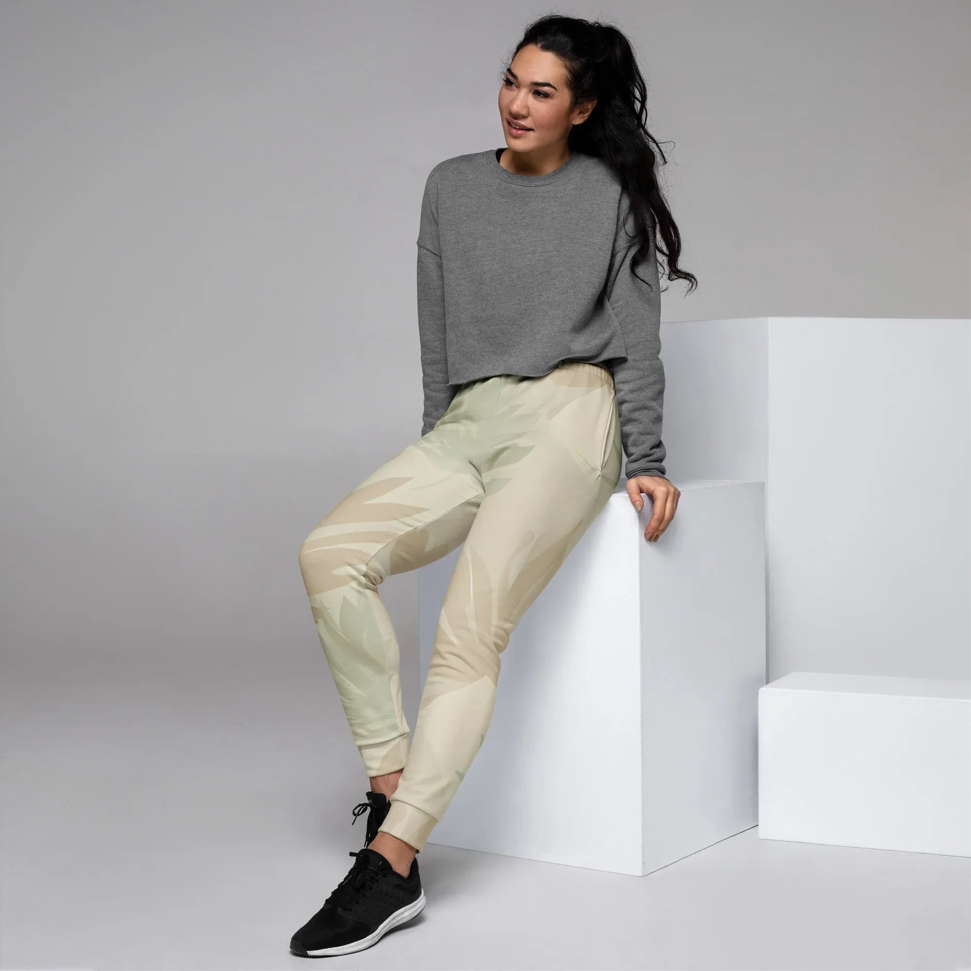 Women's Joggers joggers AwRans Clothing all-over-print-recycled-womens-joggers-white-left-688d75c35dd95