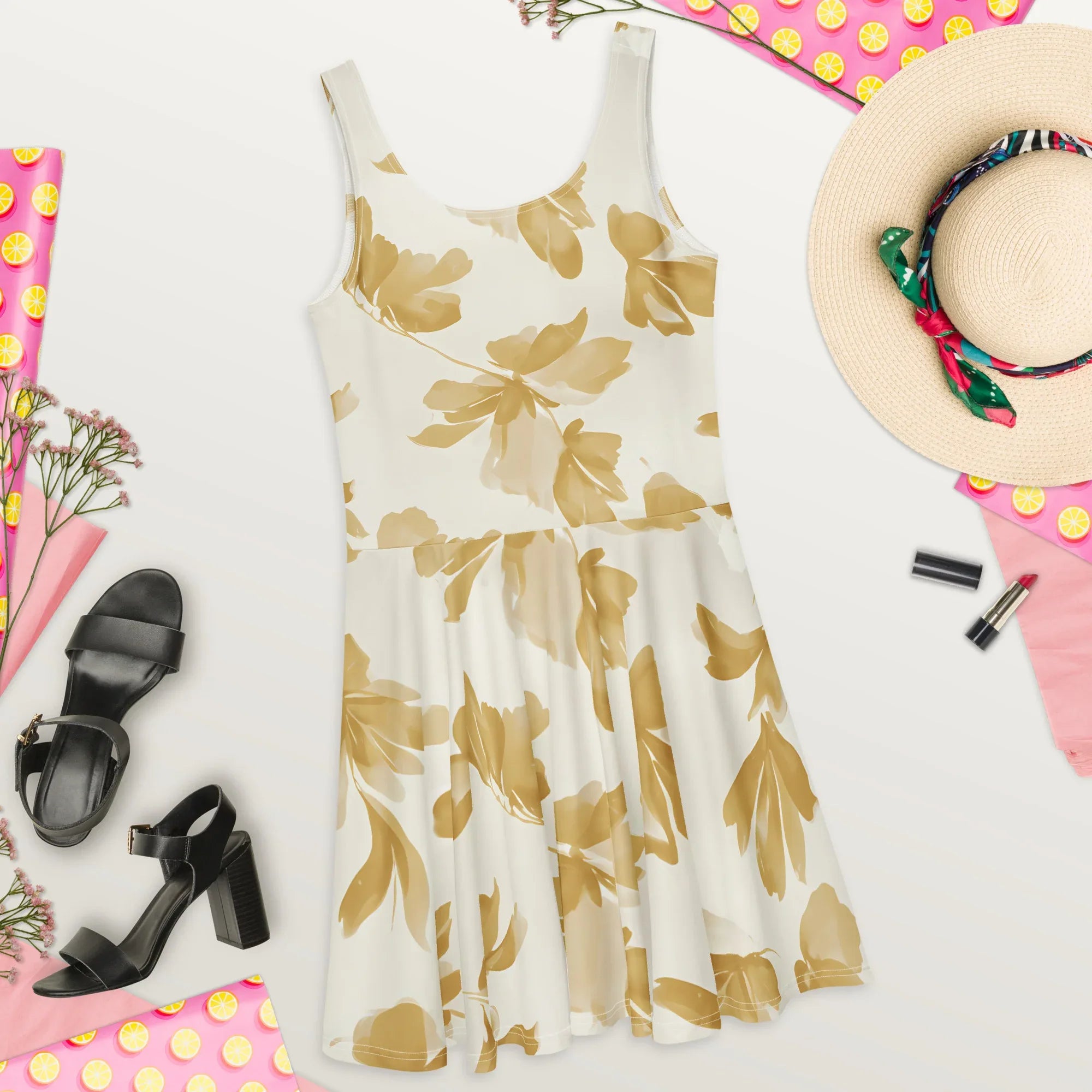 Skater Dress Skater Dress AwRans Clothing all-over-print-skater-dress-white-back-2-689b2d0e98292