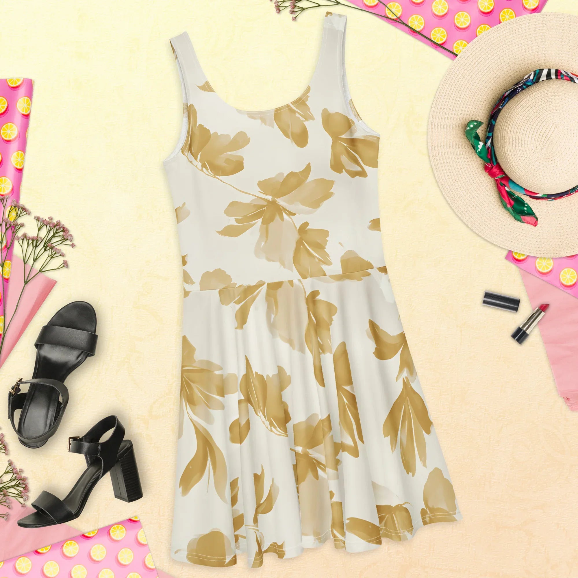 Skater Dress Skater Dress AwRans Clothing all-over-print-skater-dress-white-back-689b2d0e98352
