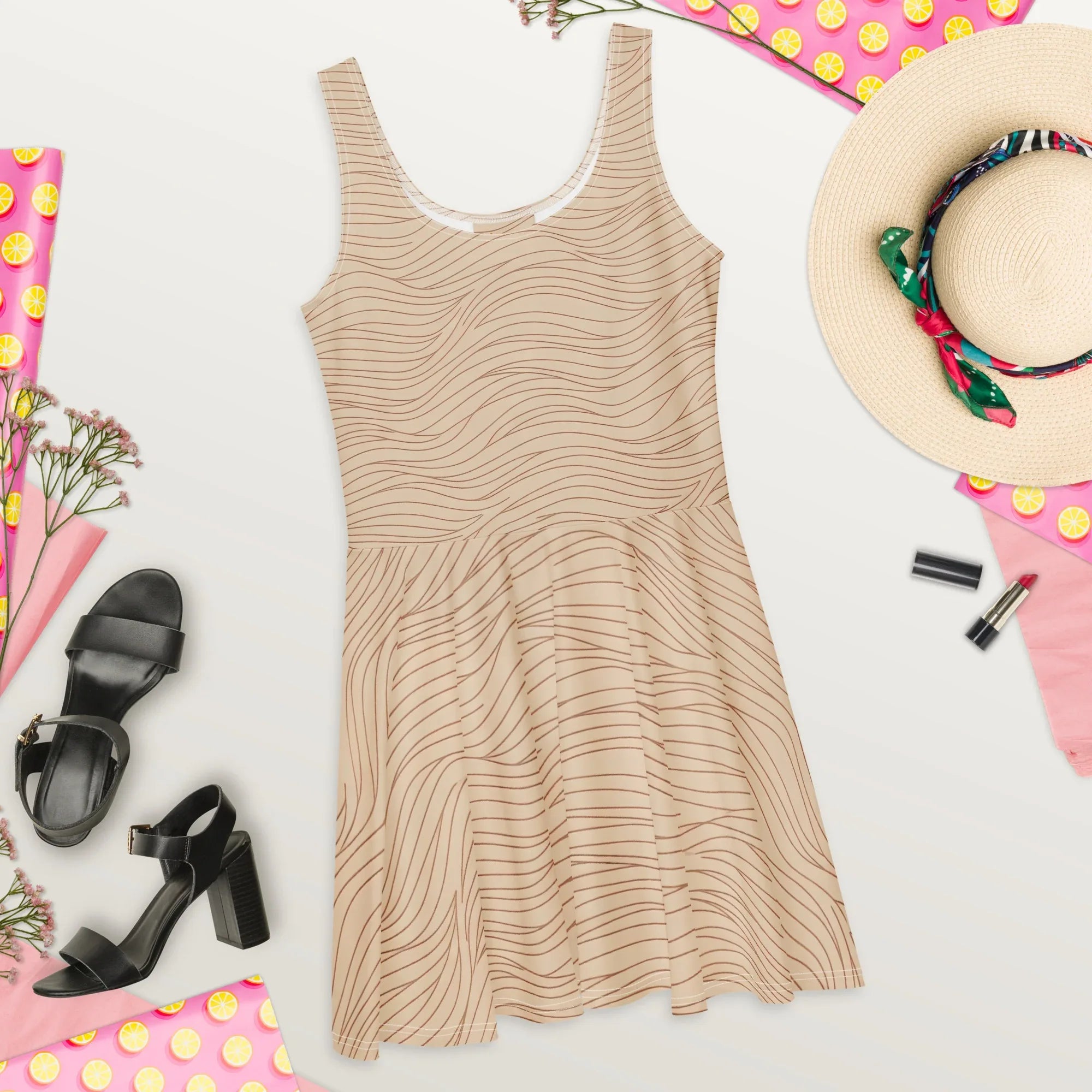 Skater Dress Skater Dress AwRans Clothing all-over-print-skater-dress-white-front-2-689b2c3ae9162