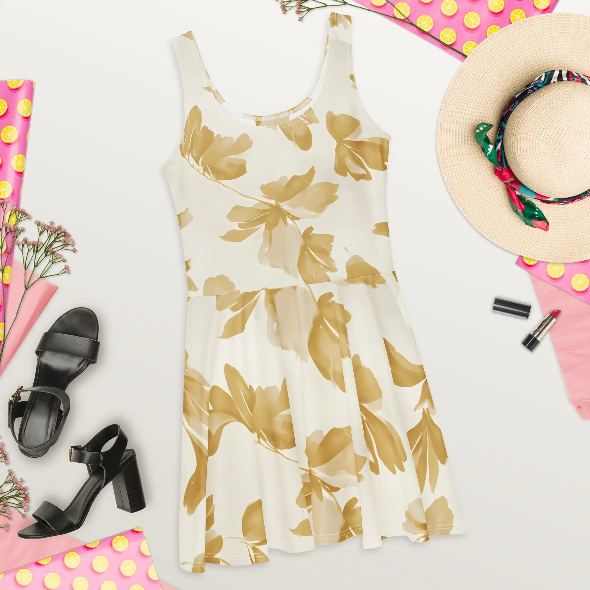 Skater Dress Skater Dress AwRans Clothing all-over-print-skater-dress-white-front-2-689b2d0e98887