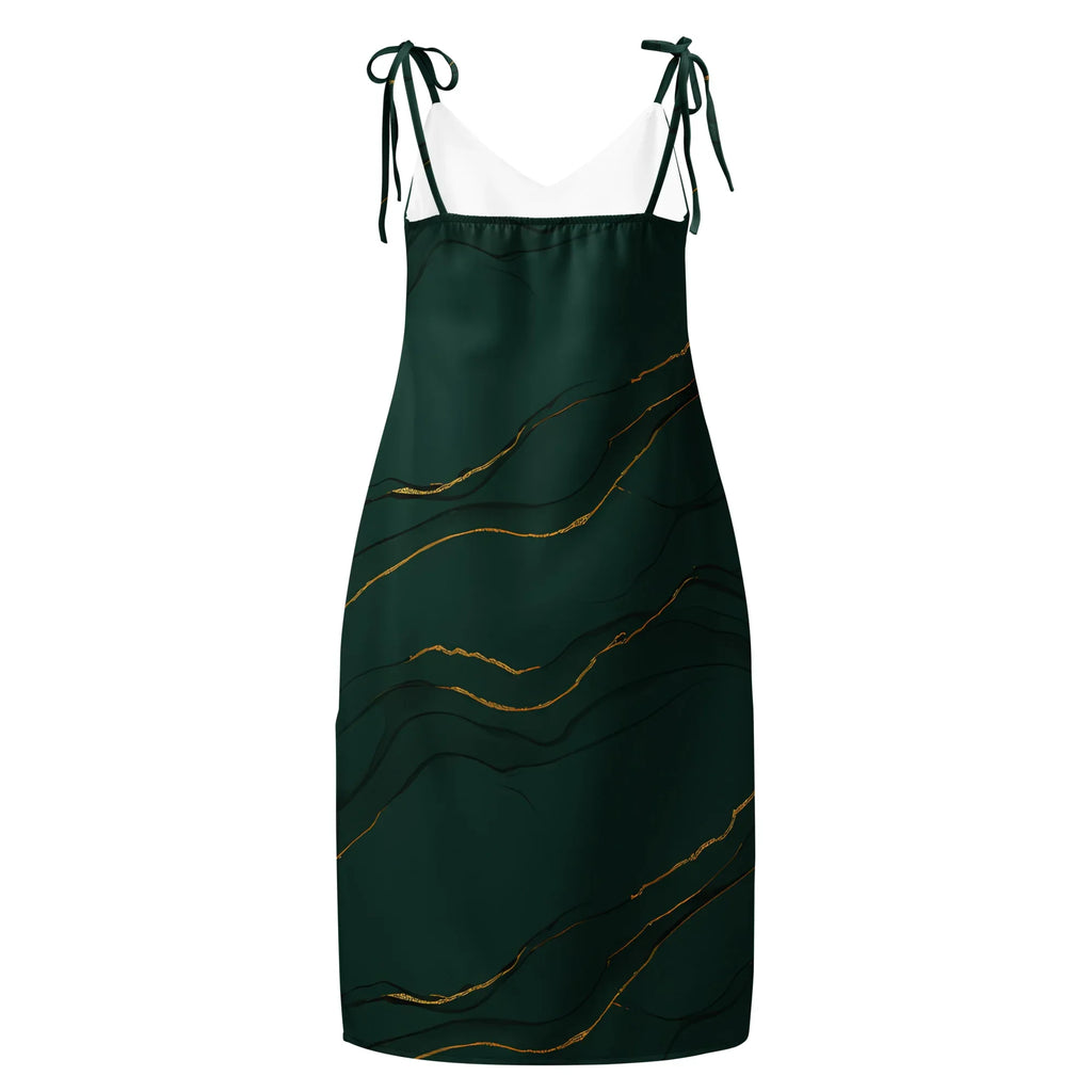 Tie-Strap Midi Dress Dress AwRans Clothing all-over-print-slip-dress-black-back-689c5854beb51