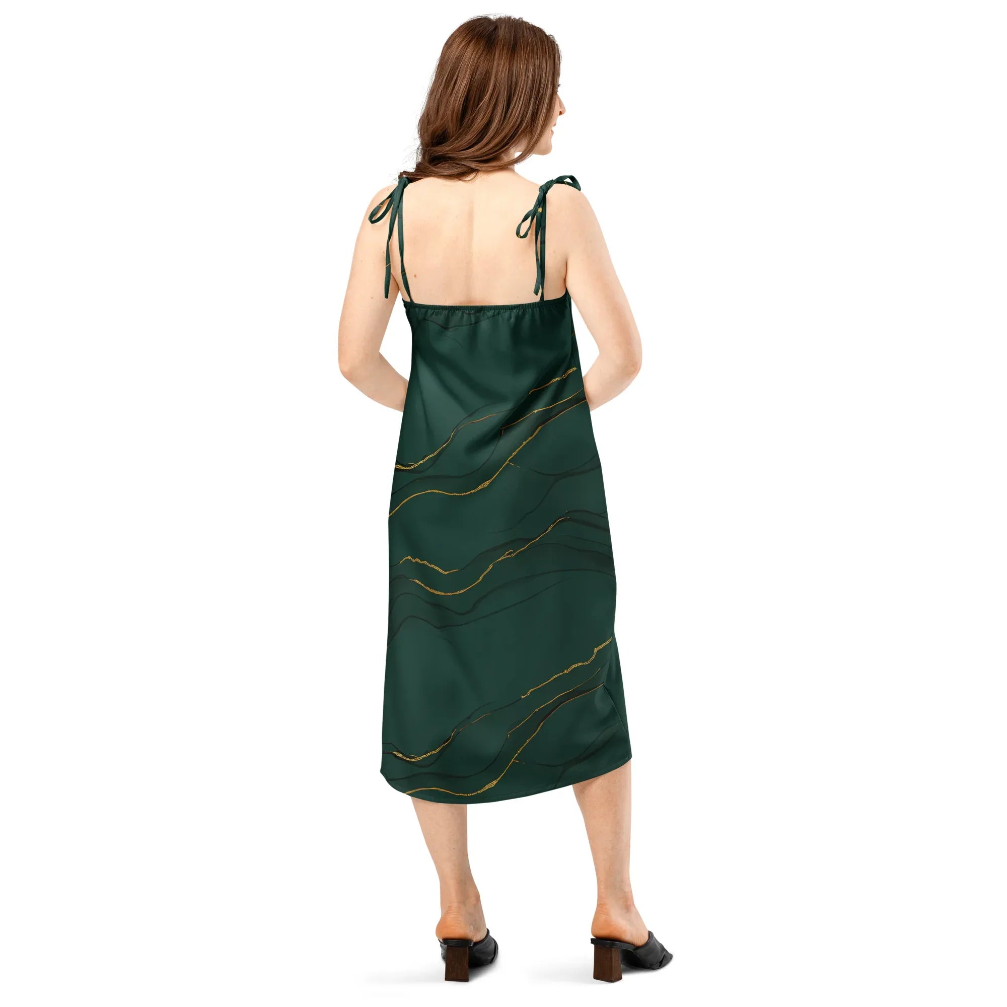 Tie-Strap Midi Dress Dress AwRans Clothing all-over-print-slip-dress-black-back-689c5854bf94d