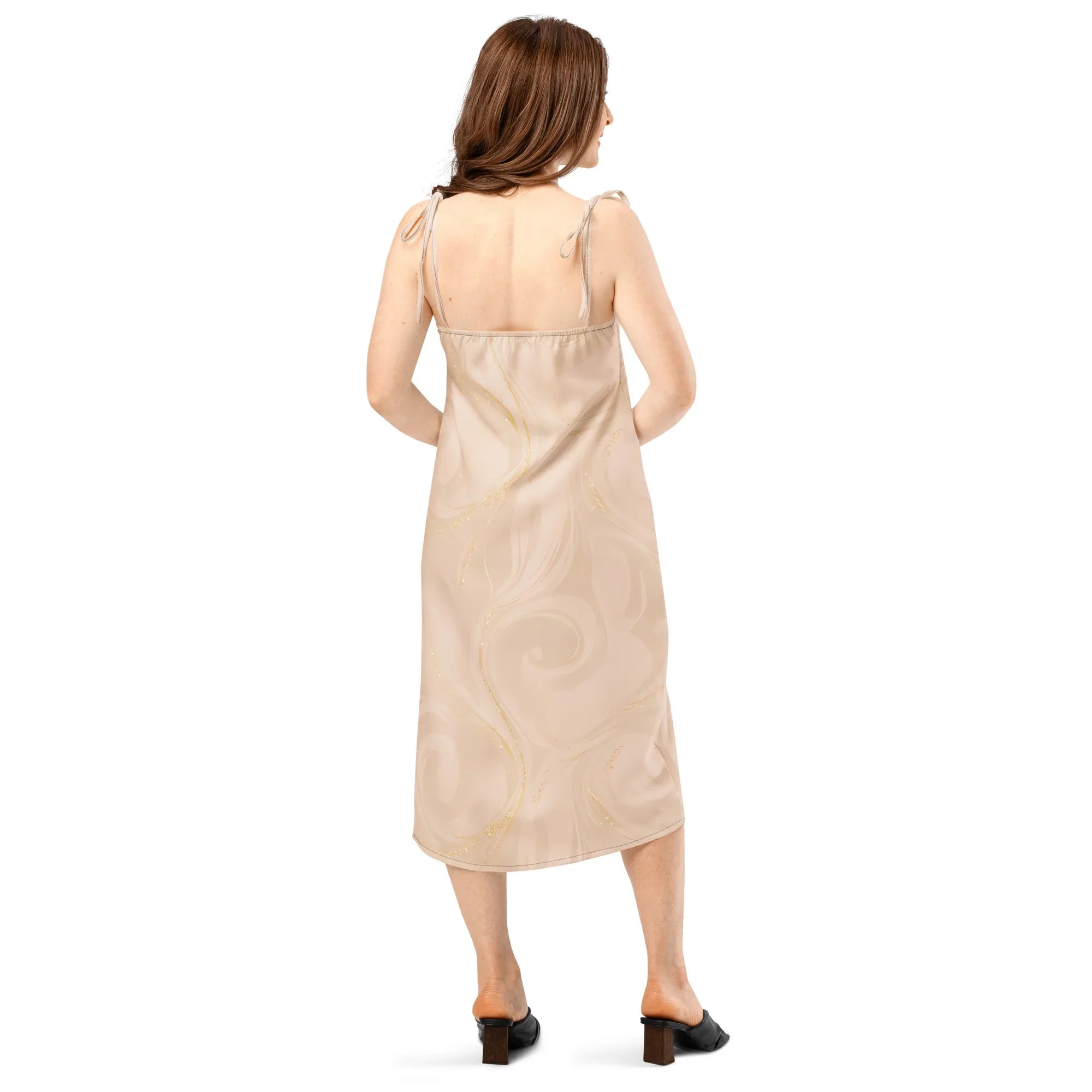 Tie-Strap Midi Dress Dress AwRans Clothing all-over-print-slip-dress-black-back-689c588a8f952
