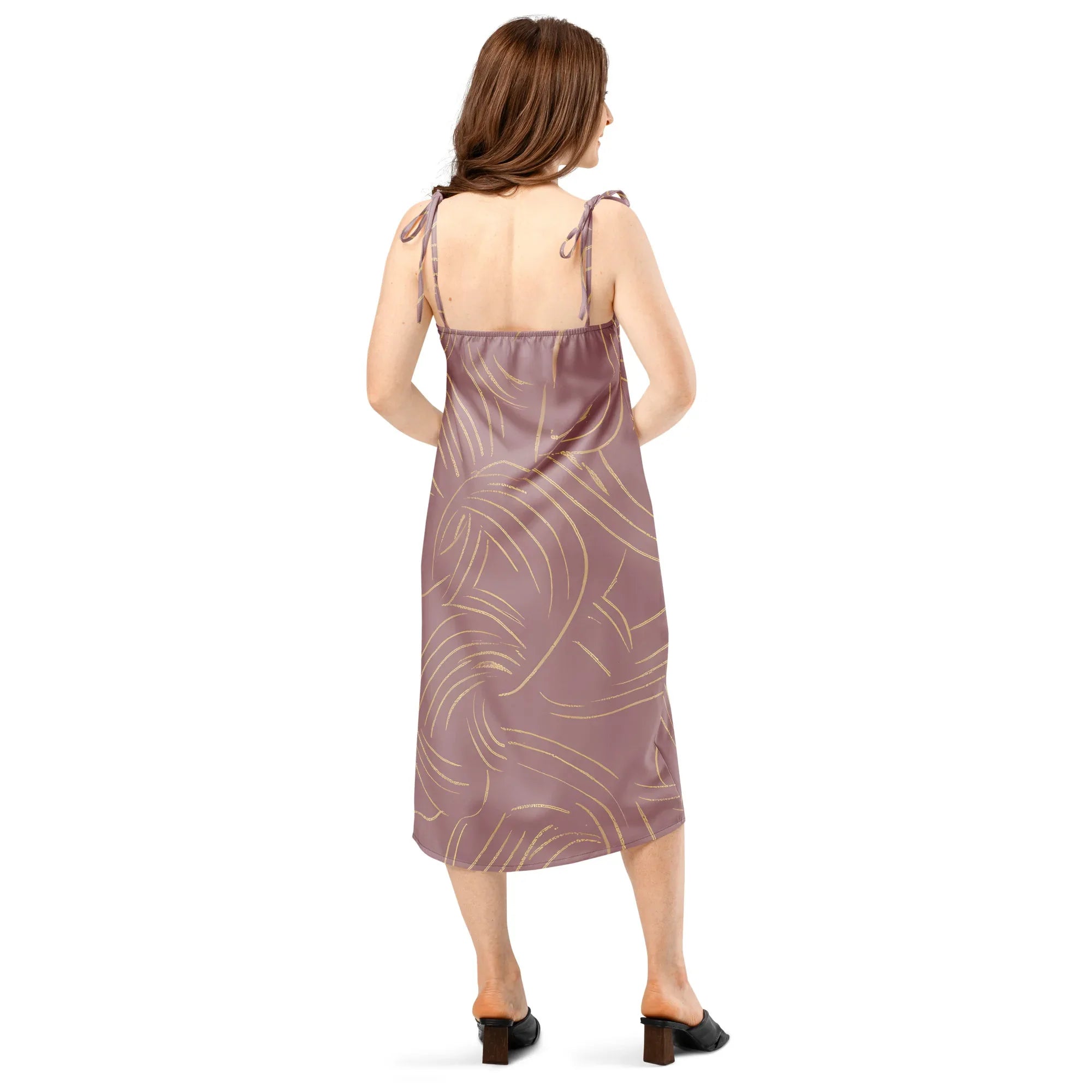 Tie-Strap Midi Dress Dress AwRans Clothing all-over-print-slip-dress-black-back-689c58f60f28d