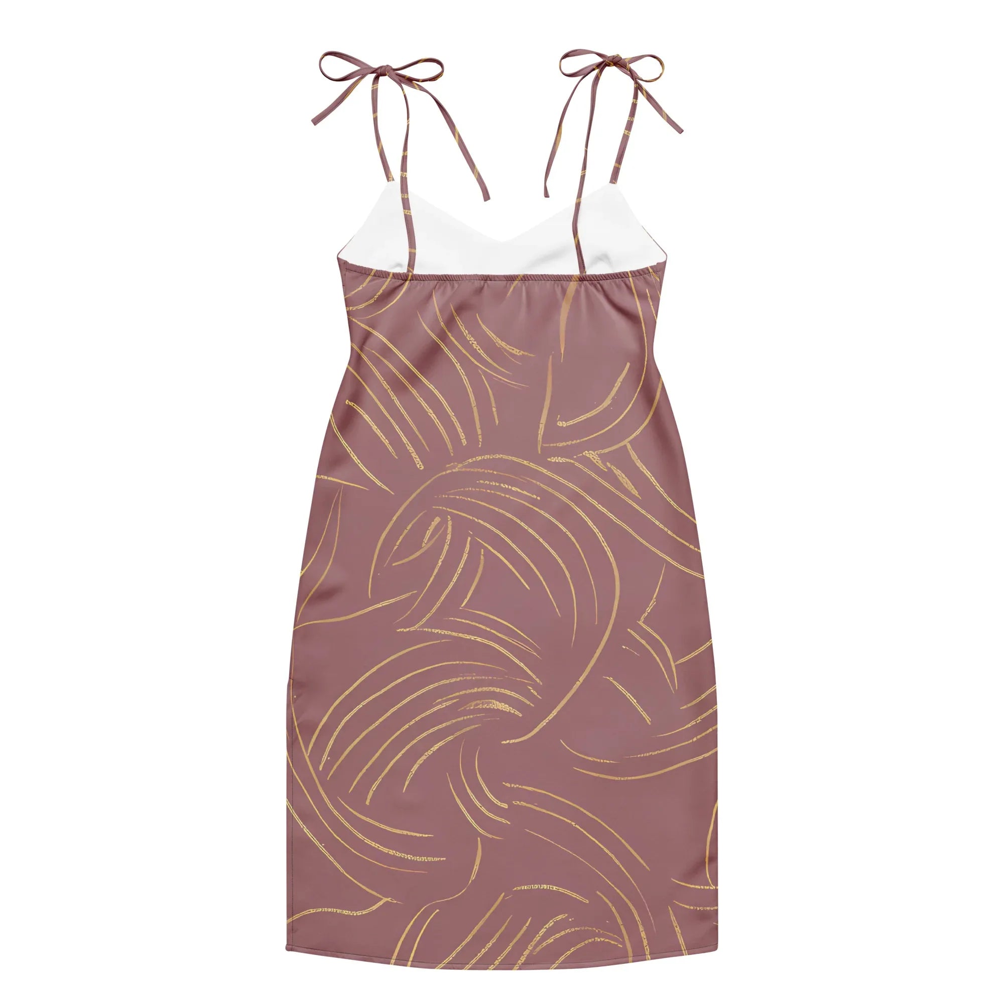 Tie-Strap Midi Dress Dress AwRans Clothing all-over-print-slip-dress-black-back-689c58f60f77f