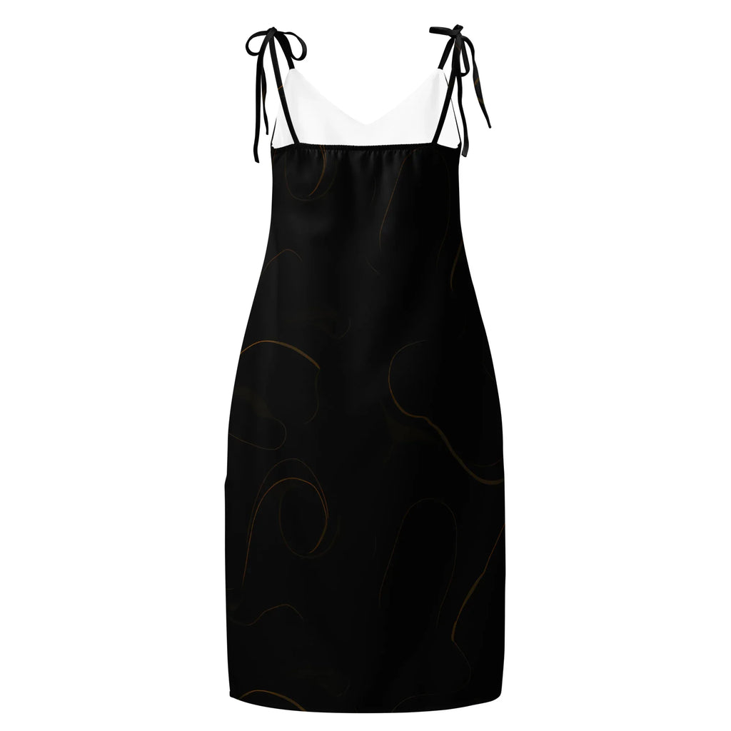 Tie-Strap Midi Dress Dress AwRans Clothing all-over-print-slip-dress-black-back-689c592a565df