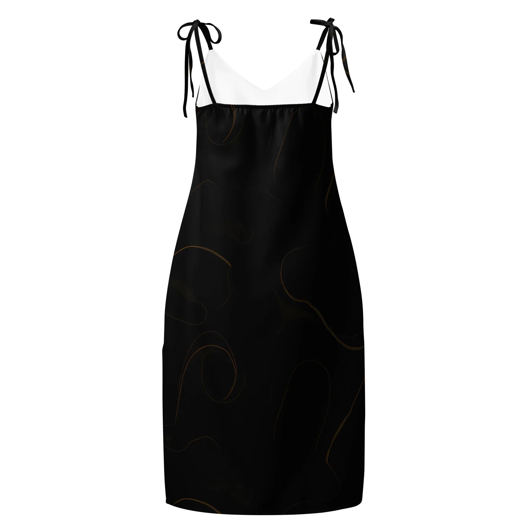 Tie-Strap Midi Dress Dress AwRans Clothing all-over-print-slip-dress-black-back-689c592a565df