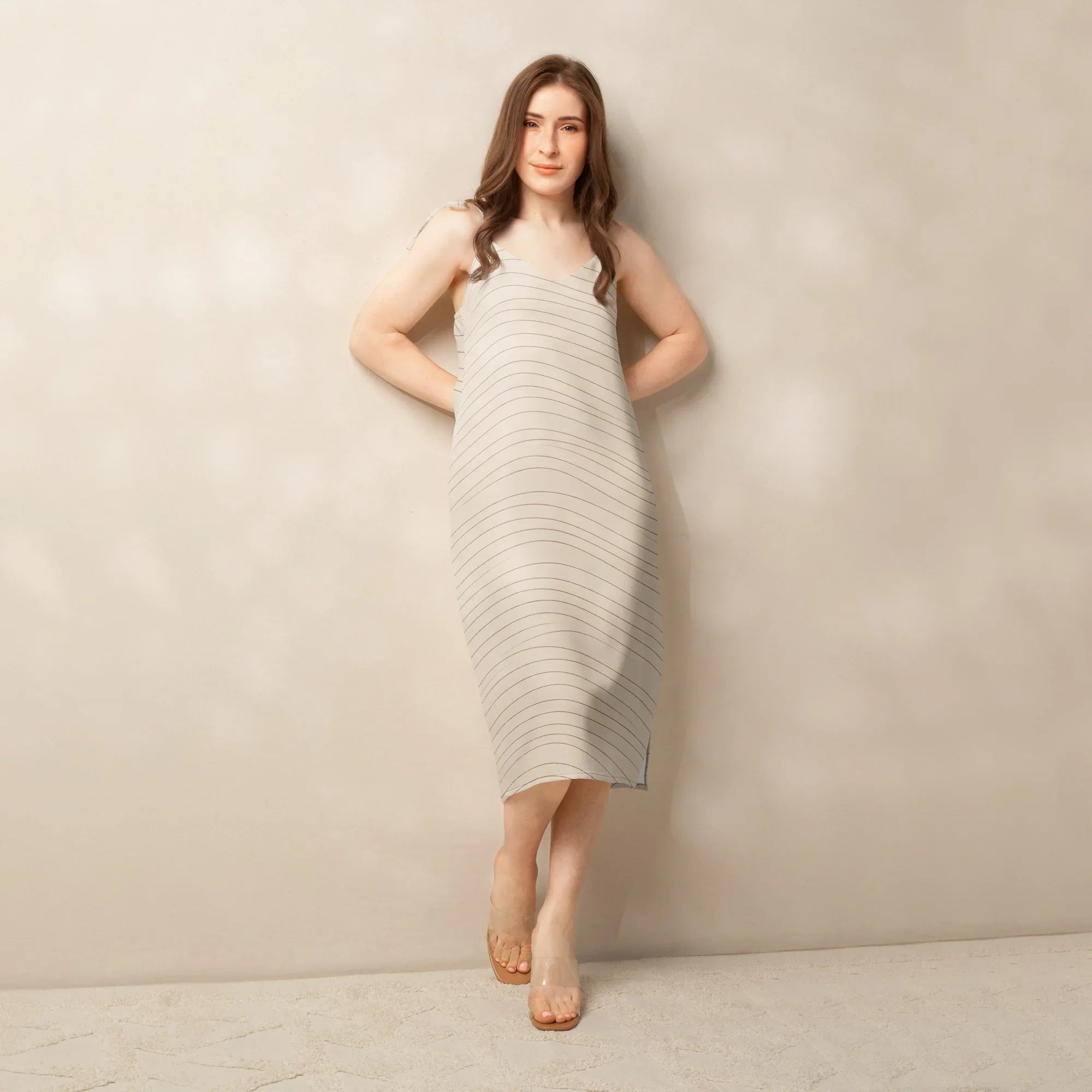 Tie-Strap Midi Dress Dress AwRans Clothing all-over-print-slip-dress-black-front-689c575a34783