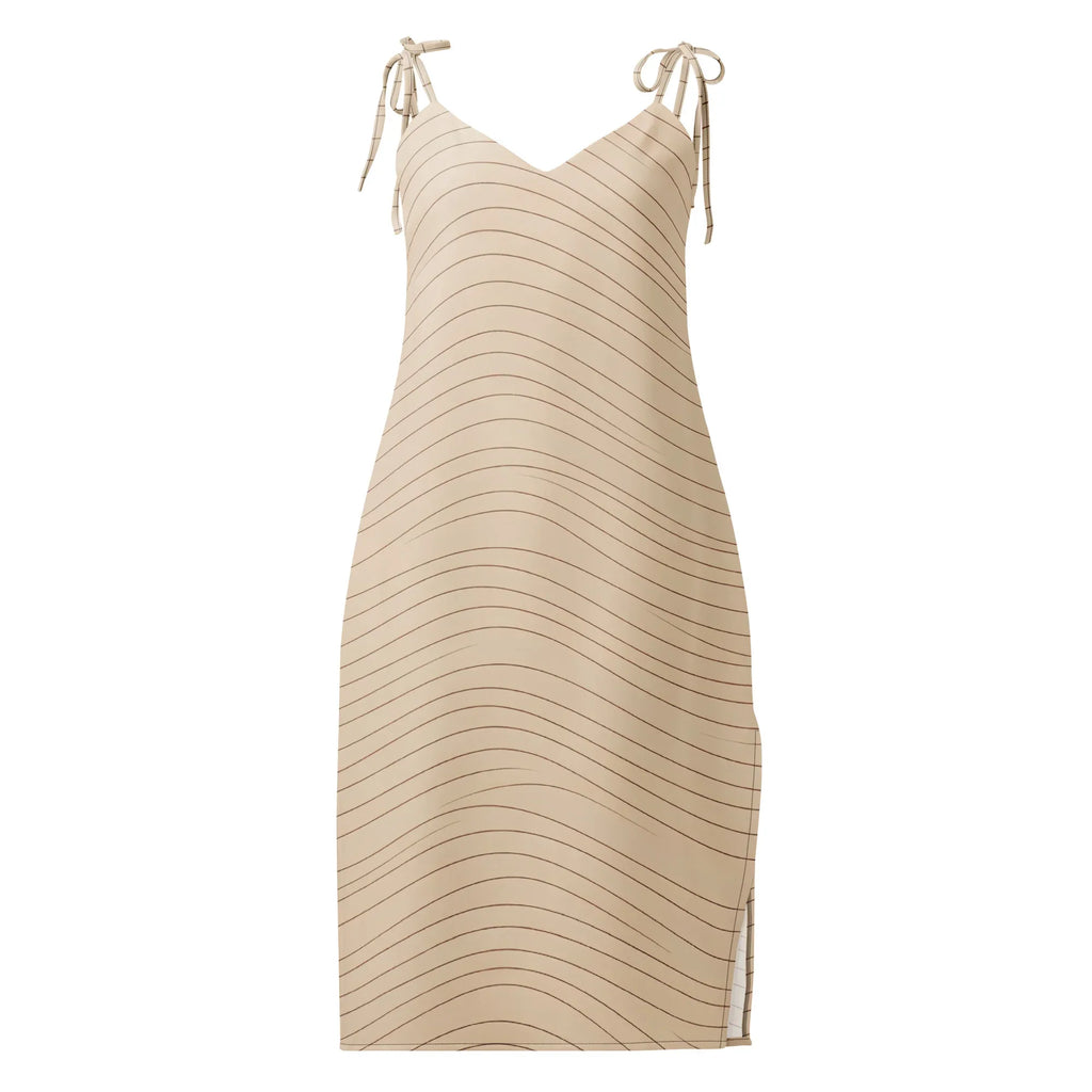 Tie-Strap Midi Dress Black Dress AwRans Clothing all-over-print-slip-dress-black-front-689c575a3683b