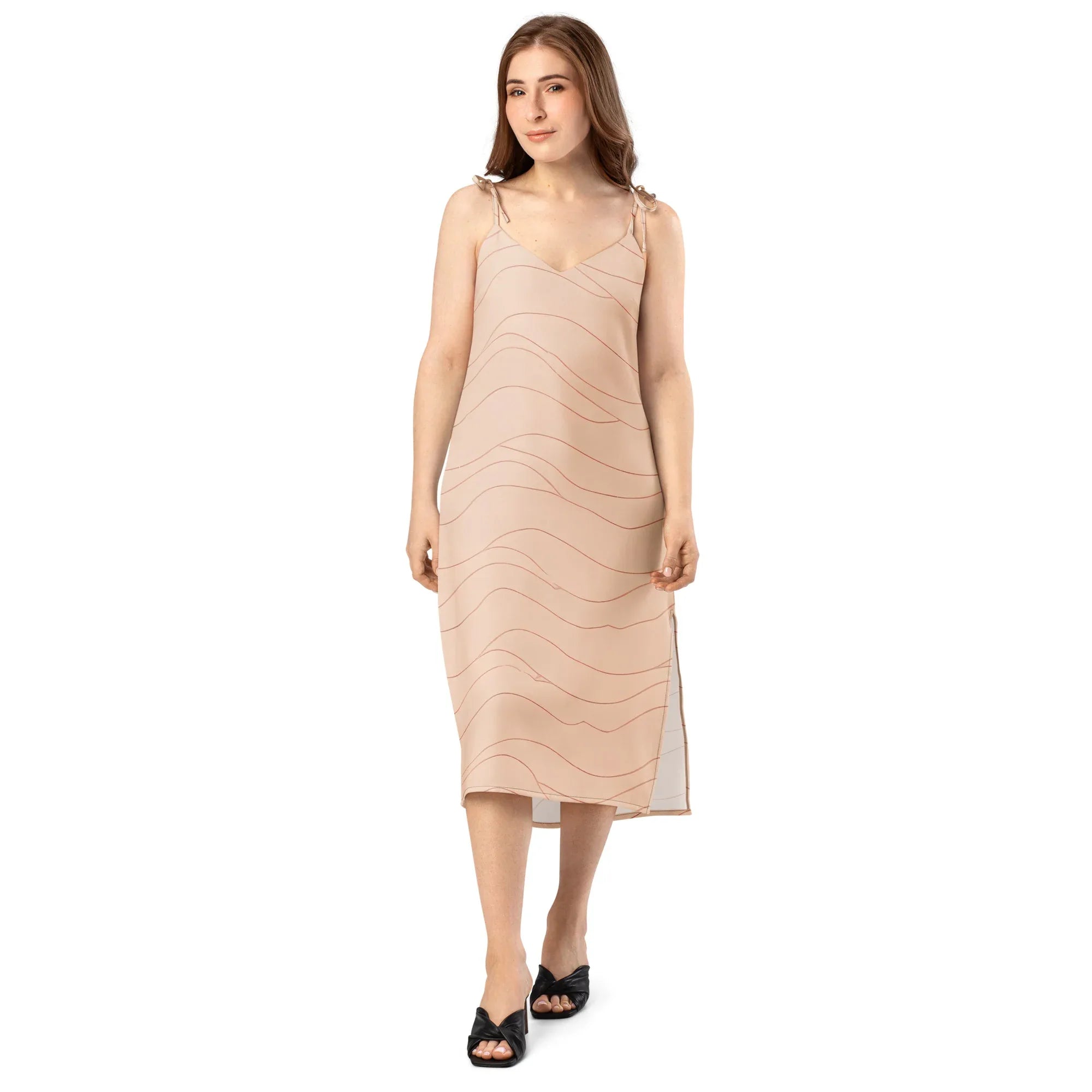 Tie-Strap Midi Dress Dress AwRans Clothing all-over-print-slip-dress-black-front-689c578f20f98